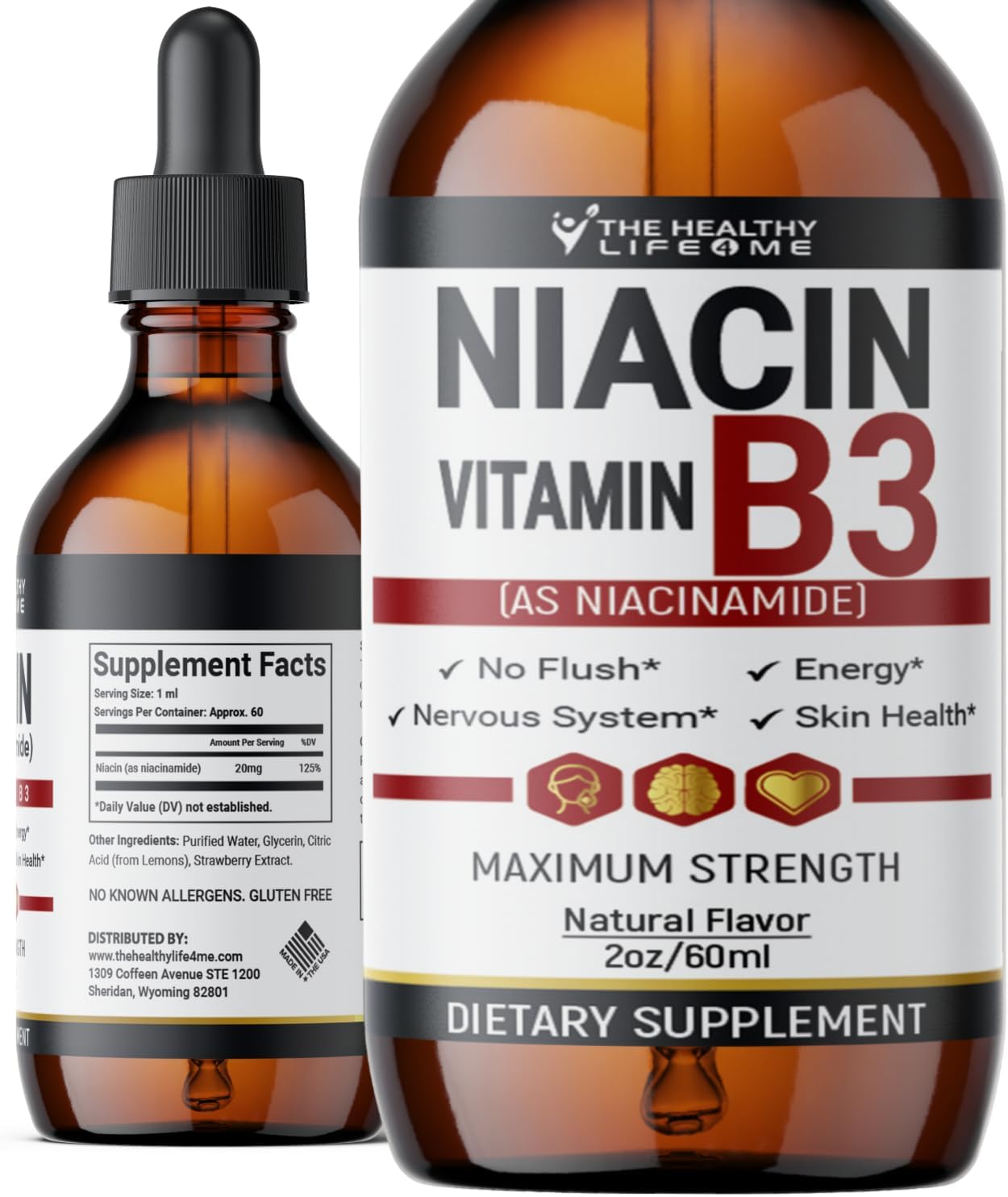Vitamin B3 Niacinamide Liquid | 20mg Serving 60 Days Supply | Vitamin B Liquid Drops | 2oz Clear