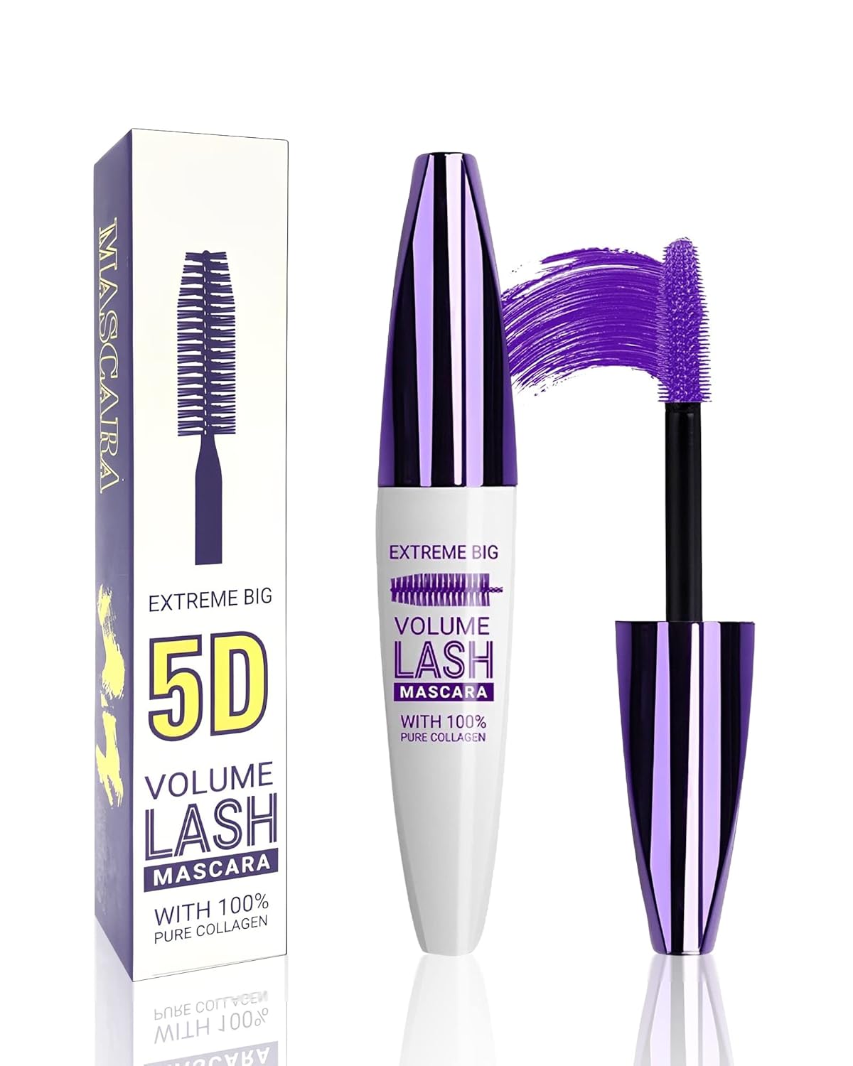 5D Purple Mascara Volume and Length,1Pcs Waterproof Smudge-Proof Color Mascara for Eyelashes,Volumizing Curling Defining Eye Lashes, Longlasting Fiber Colored rimel de pestañas for Women Eye Makeup