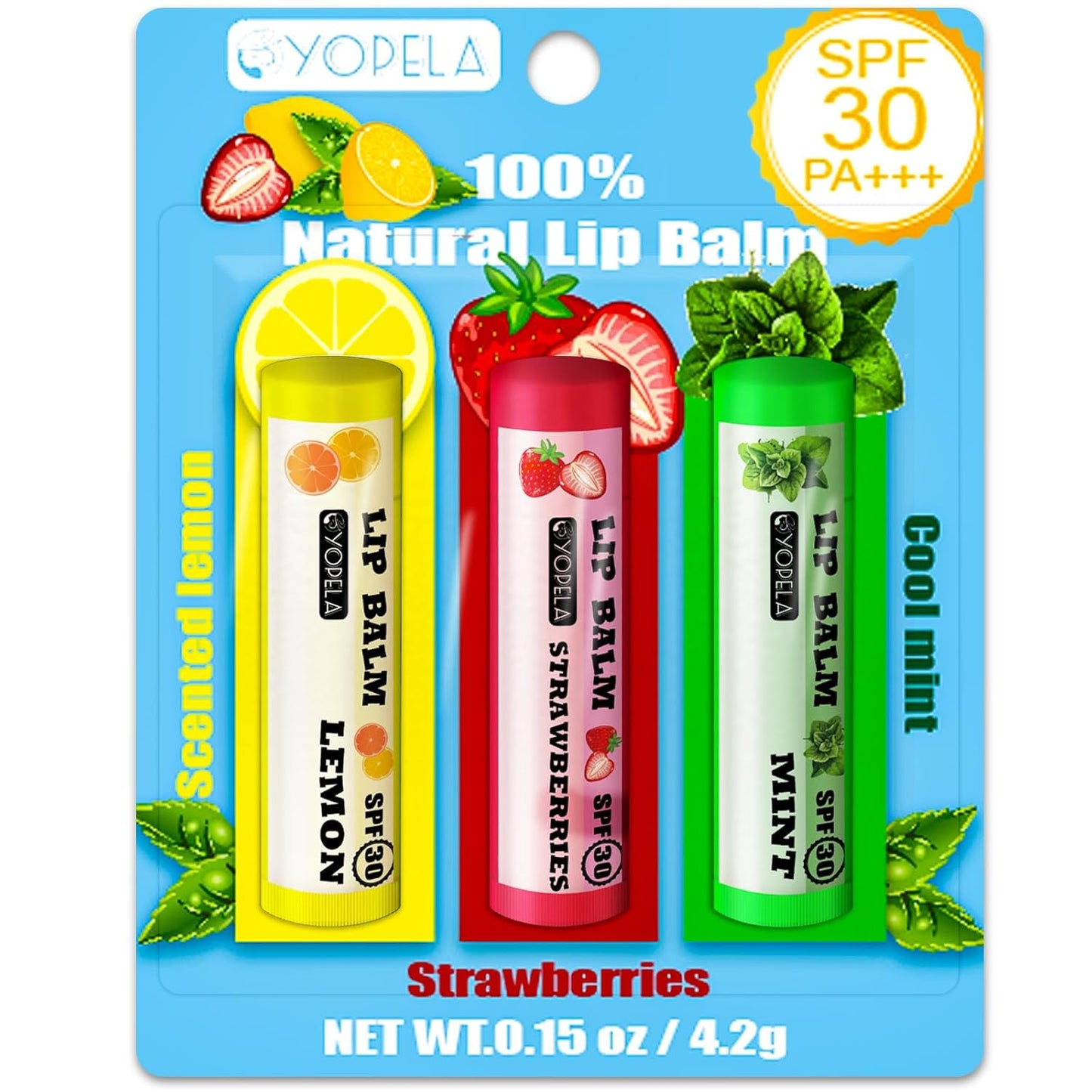 YOPELA 3 Pack SPF Lip Balm Bulk - SPF 30 SunGuard Lip Balm Sunscreen- Summer Protection for Lasting Hydration UV Defense Prevents and Soothes Dry, Chapped Lips Valentine's Gift-3 Delicious Flavors