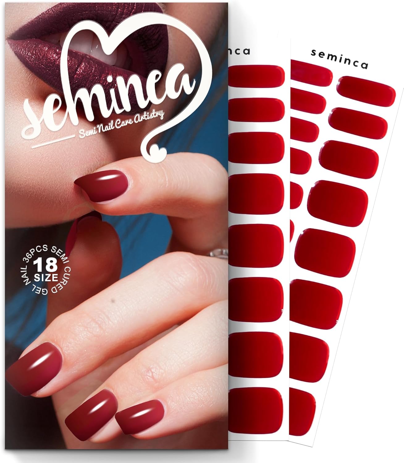 Semi Cured Gel Nail Strips-Everyday Fake Nails Short 36Pcs Nude Ombre Press on Nails,Low Maintenance Semi Cured Gel Stickers,Works with Any UV/LED Lamps(Redness)