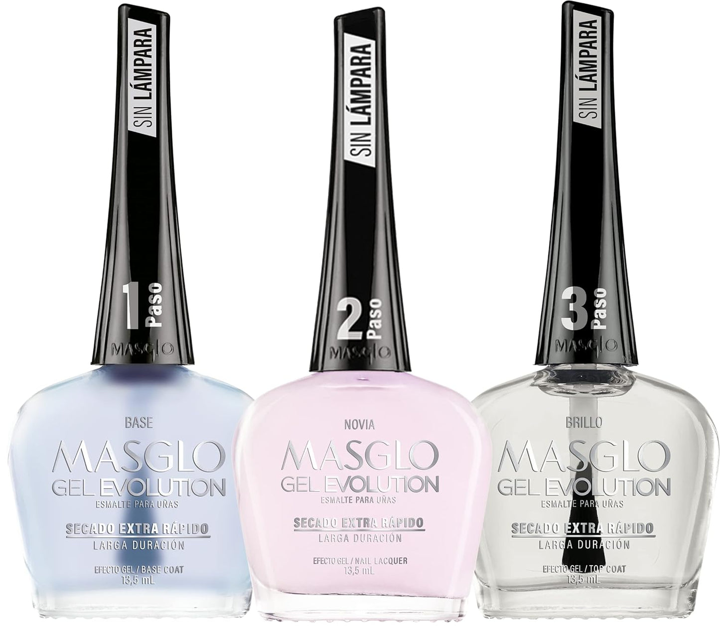 MASGLO Gel Evolution – Set of 3 Nail Polishes No UV/LED Lamp Needed, Fast-Drying, 12-Day Wear, 14-Free Formula, High-Gloss Finish, vegan (0.5 oz Each) h