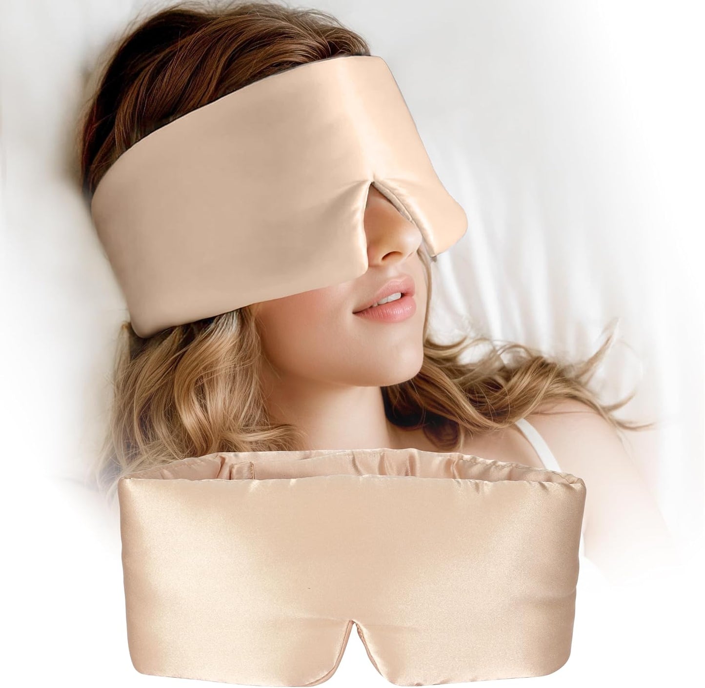 Silk Sleep Mask for Women and Men, Side Sleeper, 22 Momme Pure Mulberry Silk Total Blackout 100% Mulberry Eye Mask with Adjustable Headband Full Size, Eye Masks for Sleeping and Travel