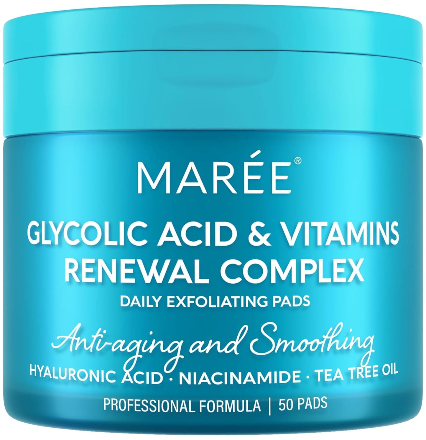 MAREE Glycolic Acid Pads - Toner Pads for Face Cleansing - Exfoliating Pad with Tea Tree Oil, Salicylic Acid & Vitamins E, B3, B5 - Acne Clearing, Skin Pore Resurfacing & Radiance Device - 50 Count