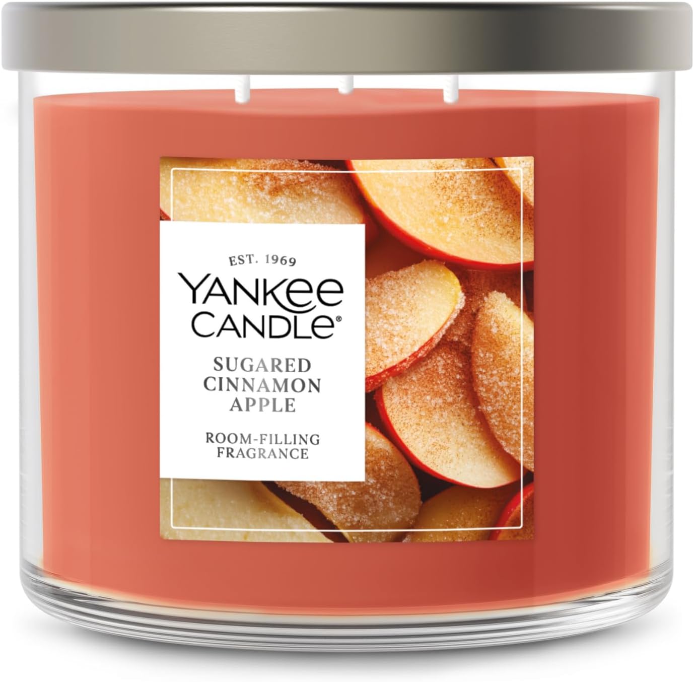 Yankee Candle 3 Wick Candle Jar, Scented Candle with up to 40 Hours of Burn Time, Premium Plant Wax Blend for Consistent Long Lasting Scent from First to Last Burn, Sugared Cinnamon Apple