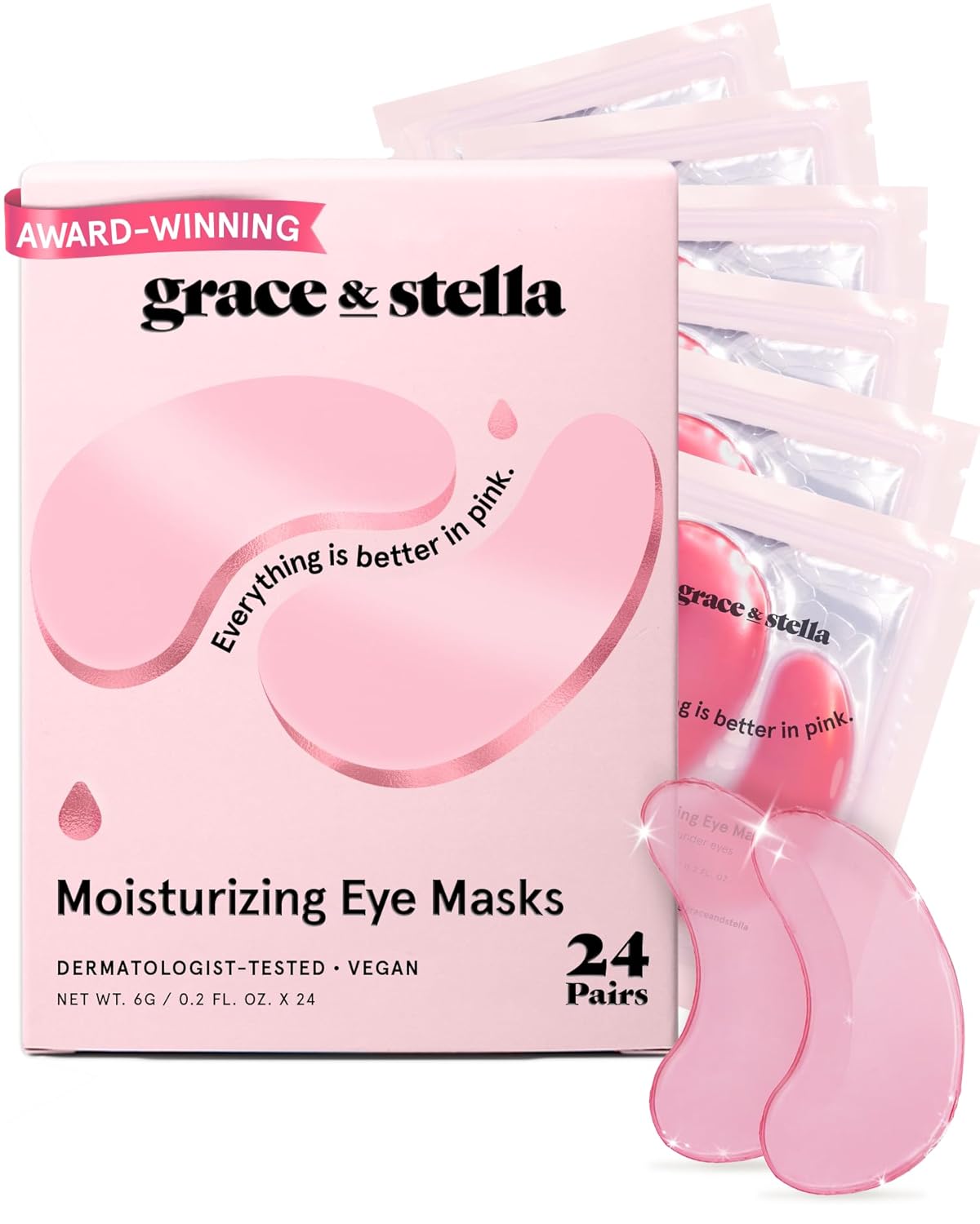 grace & stella Award Winning Under Eye Mask - Birthday Gifts For Women - Bridesmaid Gifts - Reduce Dark Circles, Puffy Eyes, Undereye Bags, Wrinkles - Under Eye Patches - Vegan (24 Pairs, Pink)