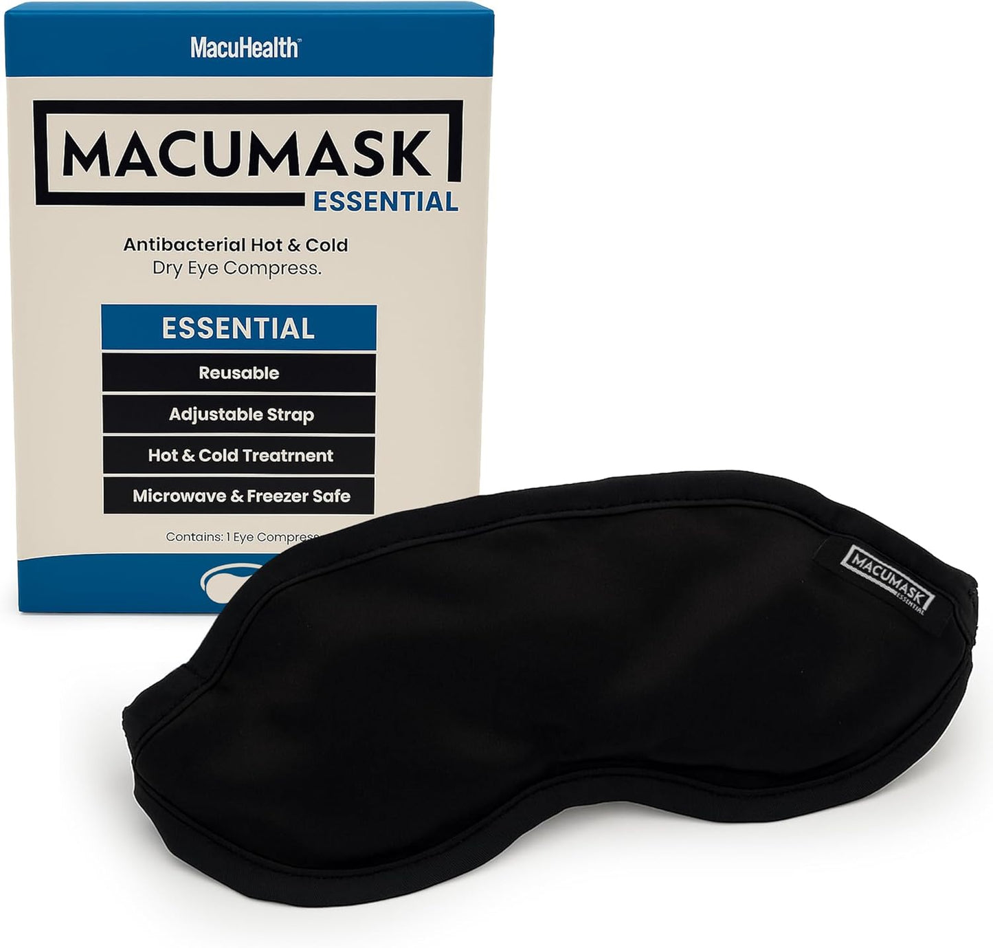 MacuHealth MacuMask Essential - Moist Heat Eye Compress for Dry Eyes, Blepharitis, MGD & Digital Eye Strain, Adjustable Strap, SterilEyes Technology, Microwave & Freezer Safe, Hot or Cold Compress