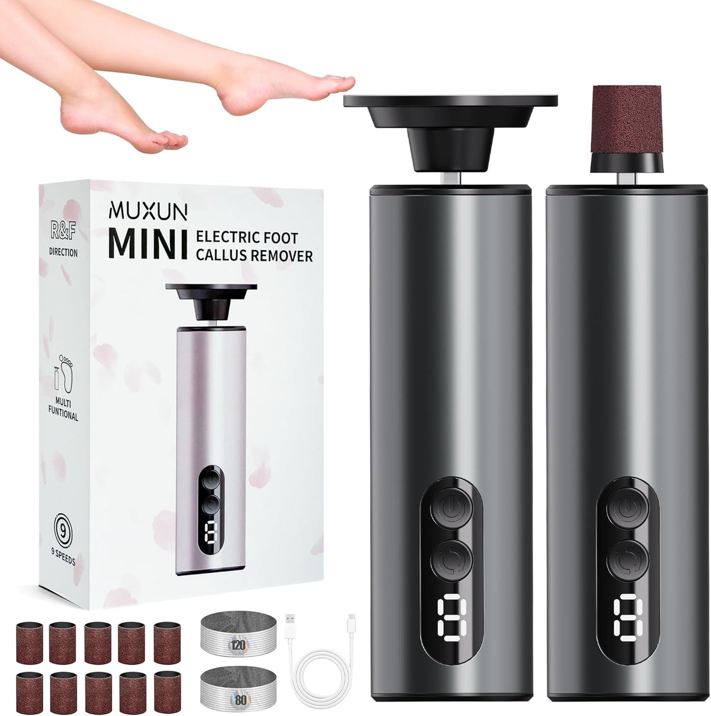 Electric Foot Callus Remover,2 in1 Rechargeable Callus Remover for Feet,9-Speed Cordless Electric Foot File Nail Grinder,Foot Scrubber Pedicure Tools for Dead Skin Dry Cracked Feet(Black MINI)