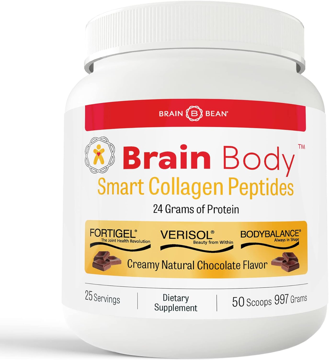 Brain Body Collagen Peptides Powder - Vital Protein & Collagen Supplement for Women & Men - Hydrolyzed Type I & III for Hair Skin, Nails & Joint Health - 25 Servings - Creamy Natural Chocolate - 997g