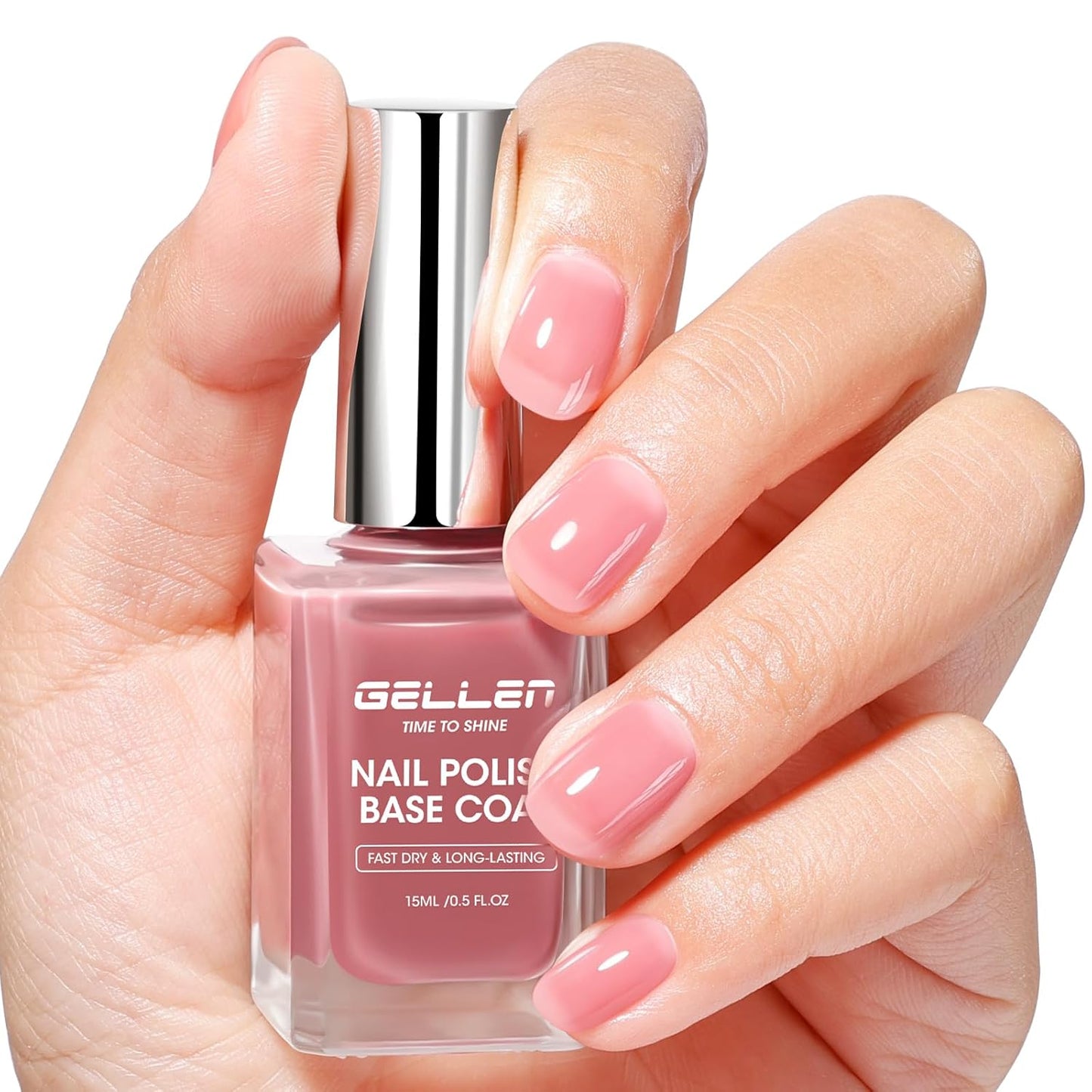 GELLEN 4-In-1 Clear Nail Polish Base Coat Dusty Pink Tint, Sheer Rose Ridge Filler For Nails, Nail Strengthener Concealer, Calcium Formula Smoothes Strengthens Nails, Enhances Natural Look, HEMA Free