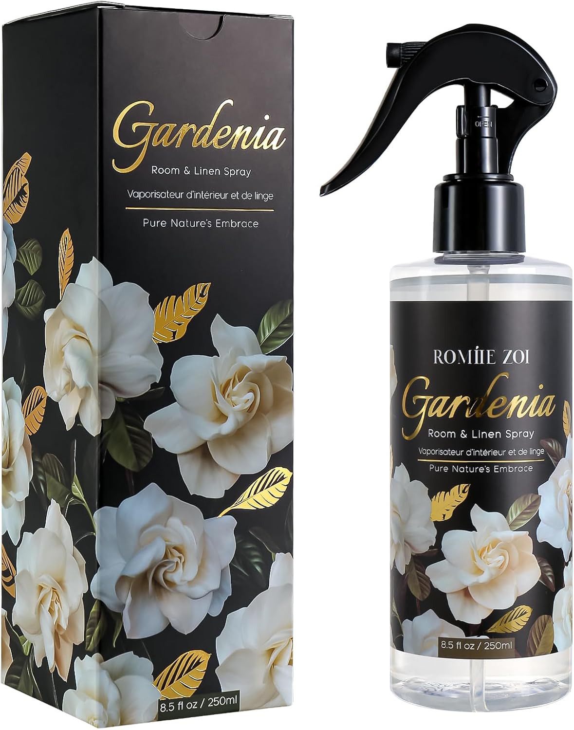 ROMIIE ZOI Linen & Room Air Freshener Spray Room Mist, with Natural Plant Extract, Gardenia Scent, 8.5 FL OZ.