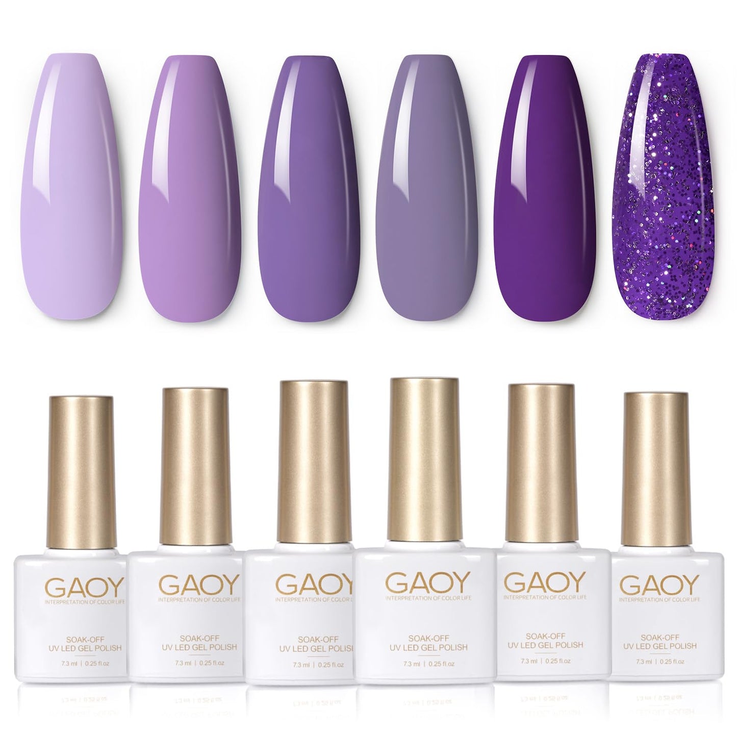 GAOY Purple Gel Nail Polish Set, 6 Colors Glitter Spakle Soak Off UV Light Cure Gel Polish Kit for Salon and Nail Art DIY at Home