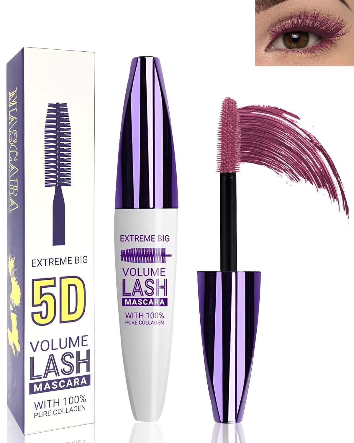 5D Burgundy Mascara for Eyelashes-1Pcs Longlasting Waterproof Colored Mascara Volume and Length,Volumizing Curling Eye Lashes Fiber rimel de pestañas,Thanksgiving Eye Makeup Gift for Women Girl