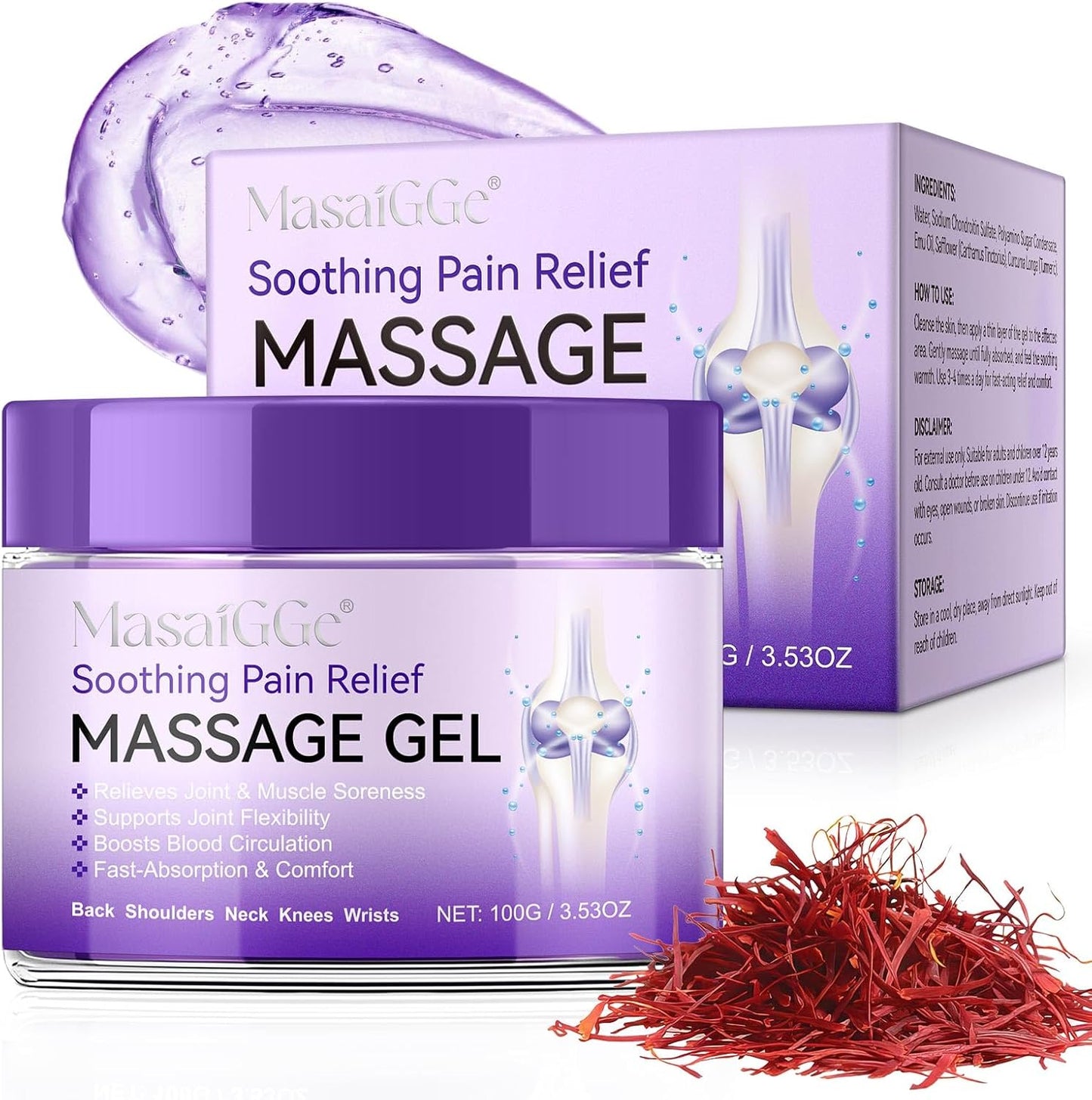 Soothing Massage Gel - Joint Massage Purple Gel, Natural Ingredients & Fast-Absorbing for Soothing Joint, Shoulder, Knee, Back & Muscle Stiffness