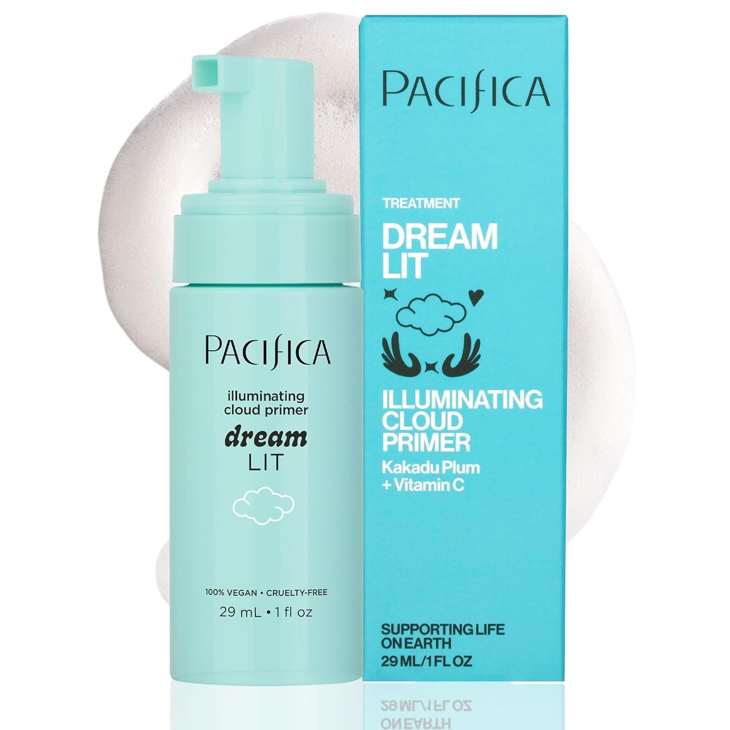 Pacifica Dreamlit Illuminating Foaming Primer with Vitamin C & Hyaluronic Acid – Hydrating Brightening Face Makeup Base for Glowing, Long-Lasting Foundation Wear – 1 fl oz Clean Beauty Vegan Formula