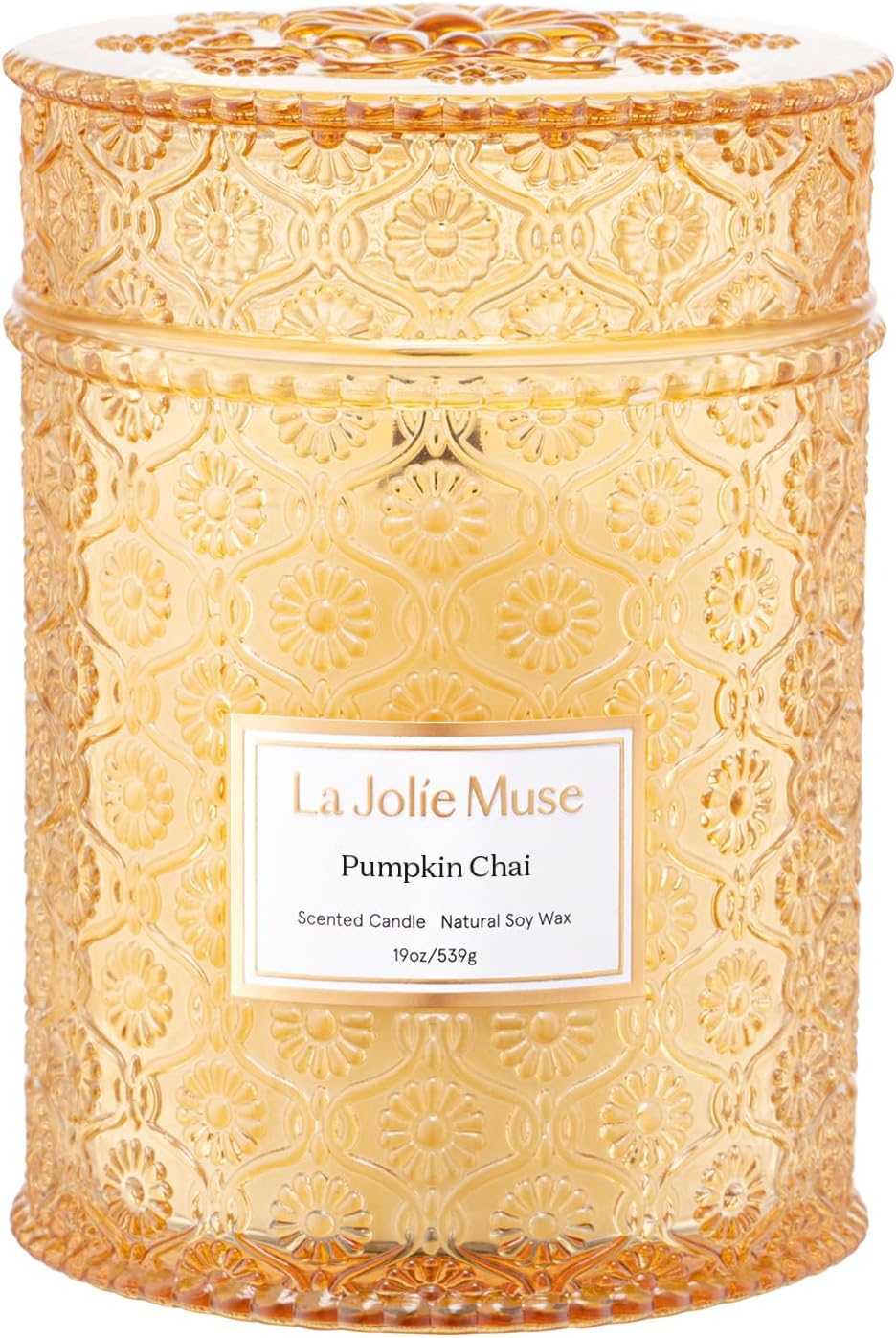 LA JOLIE MUSE Pumpkin Candle, Fall Candles for Home Scented, 19 oz Large Wood Wicked Candles, Natural Soy Candle Gifts for Men&Women, 90 Hours Long Burning, Pumpkin Chai