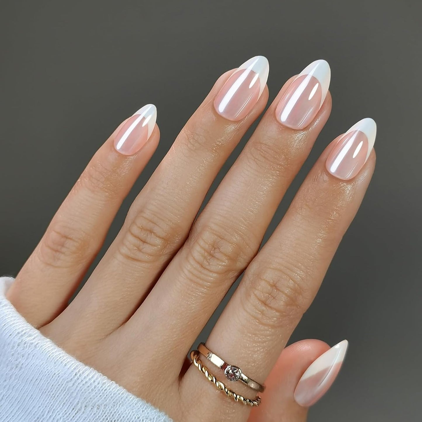 Press On Nails - French Toast I Chrome Glazed French Manicure I Salon-Quality Reusable Manicure Set I 32 Nails in 16 Sizes with Glue & Adhesive Tabs I Long-Lasting, Damage-Free Wear