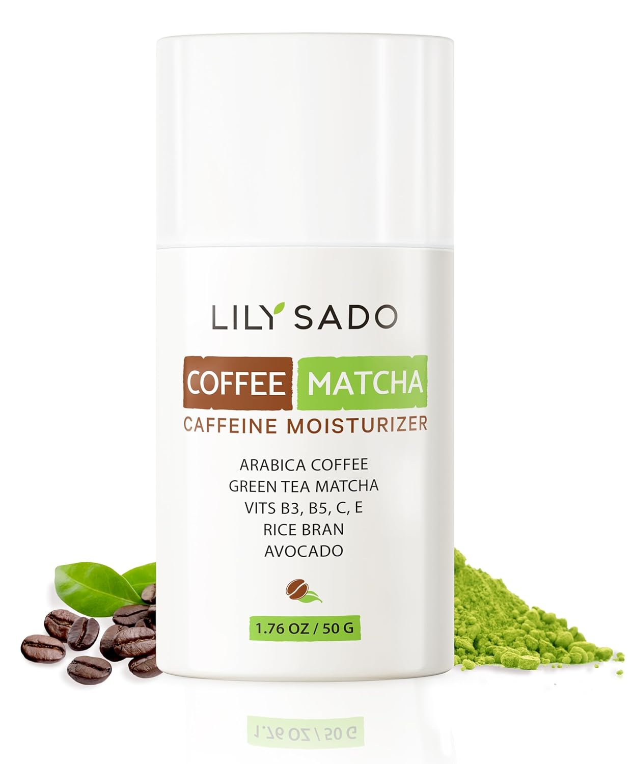 LILY SADO TEA+C™ Coffee & Matcha Face Moisturizer - Natural Vegan Caffeine Facial Cream w Green Tea & Arabica Coffee Beans - Best Antioxidant, Anti-Wrinkle Moisturizing Lotion - Softens & Firms
