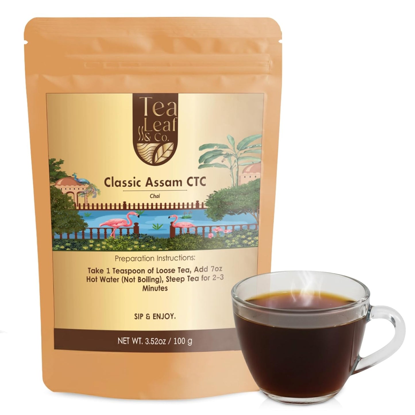 Tealeaf & Co. Classic Assam CTC Chai - 100% Pure Loose Leaf Black Tea - Low Caffeine Premium Tea - Upto 50 Servings (3.52oz/100gm)