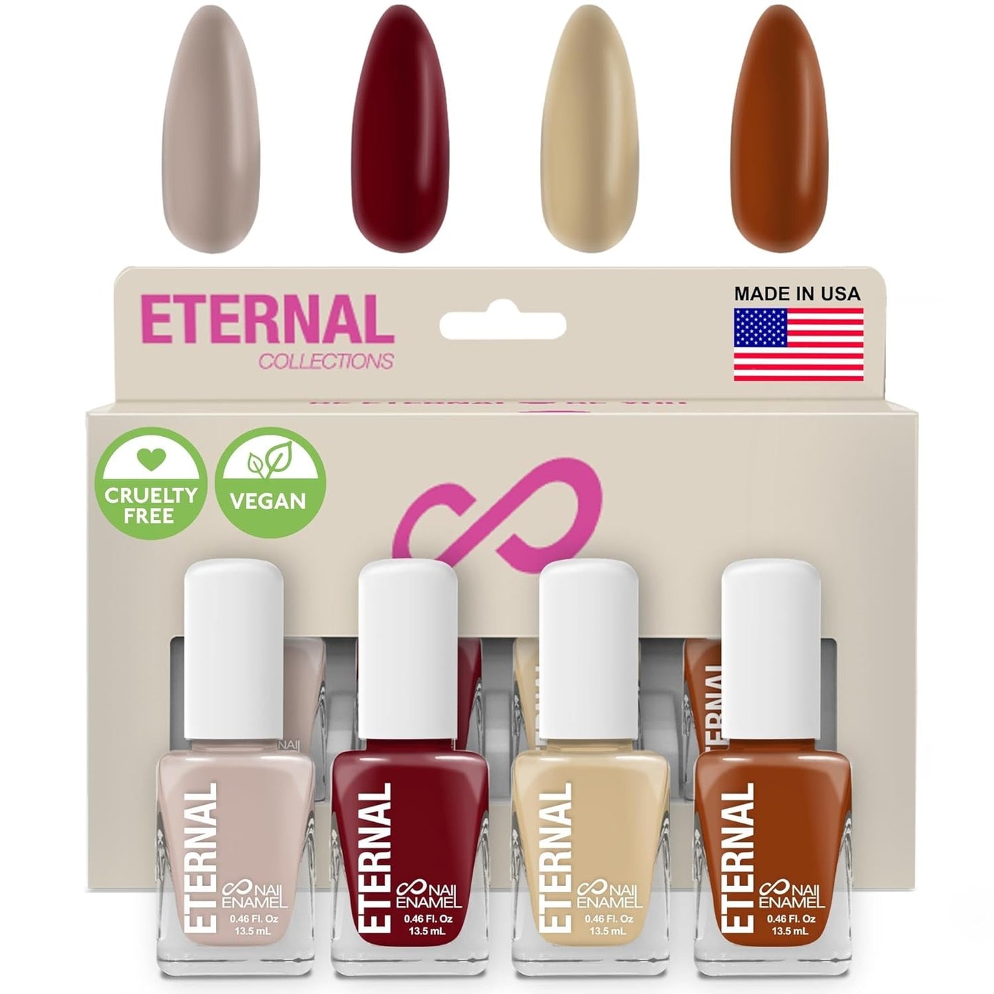 Eternal Nail Polish Set for Women (SIGNORINI) - Nail Polish Set for Girls - Long Lasting & Quick Dry Non Toxic Nail Polish Kit for Home DIY Manicure & Pedicure - Made in USA, 13.5mL (Set of 4)