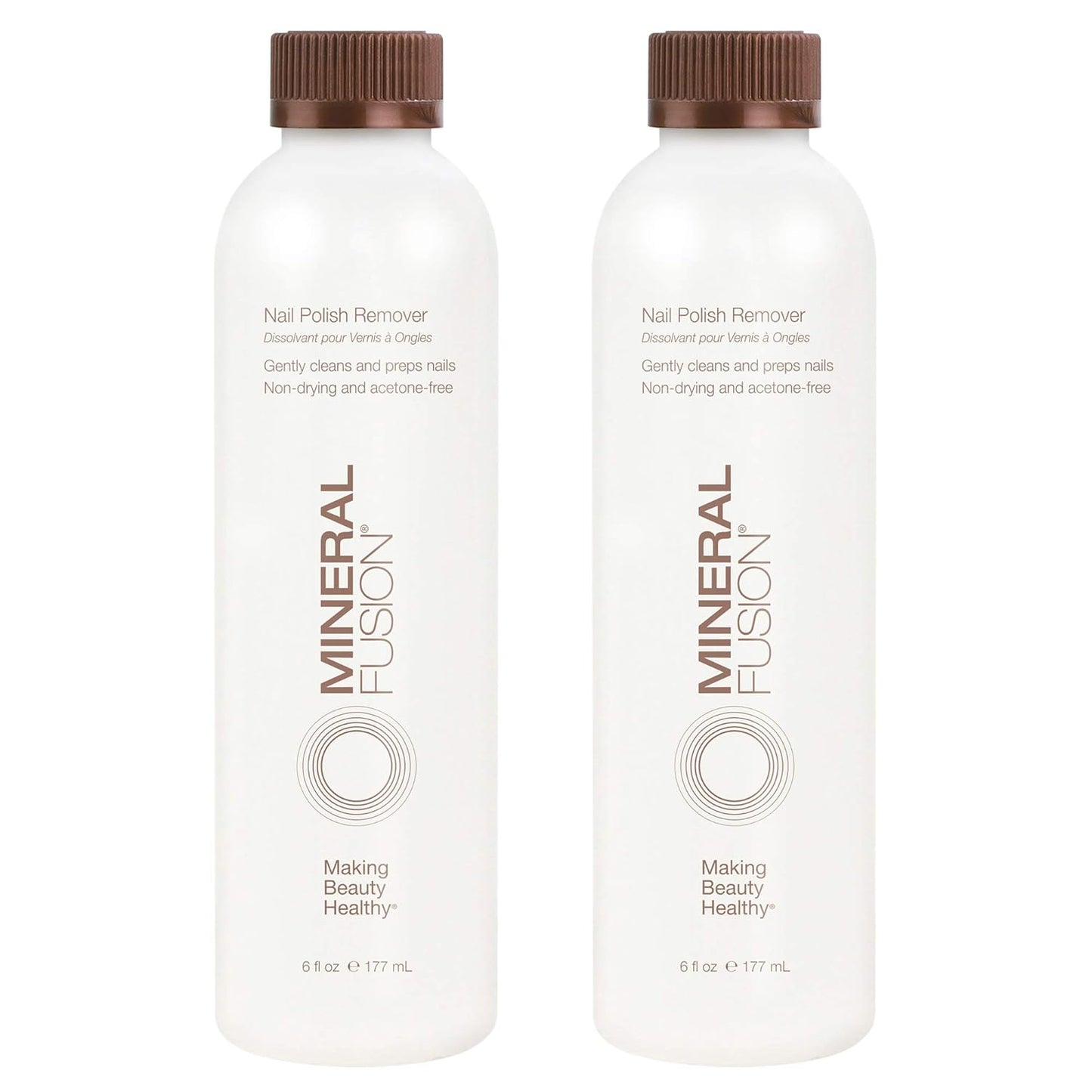 Mineral Fusion Acetone Free Nail Polish Remover, Gentle, Non-Drying, Regular & Gel Polish, 6 fl oz (2 Pack), Vegan & Cruelty-Free Nail Care for Women and Men