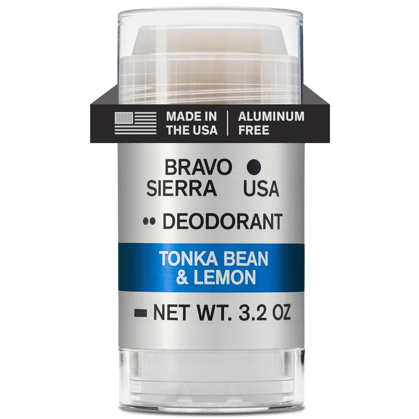 Aluminum-Free Deodorant for Men by Bravo Sierra, 1-Pack - Contains Natural Ingredients –Long Lasting All-Day Odor and Sweat Protection -Tonka Bean and Lemon, 3.2 oz -Paraben-Free, Vegan & Cruelty-Free
