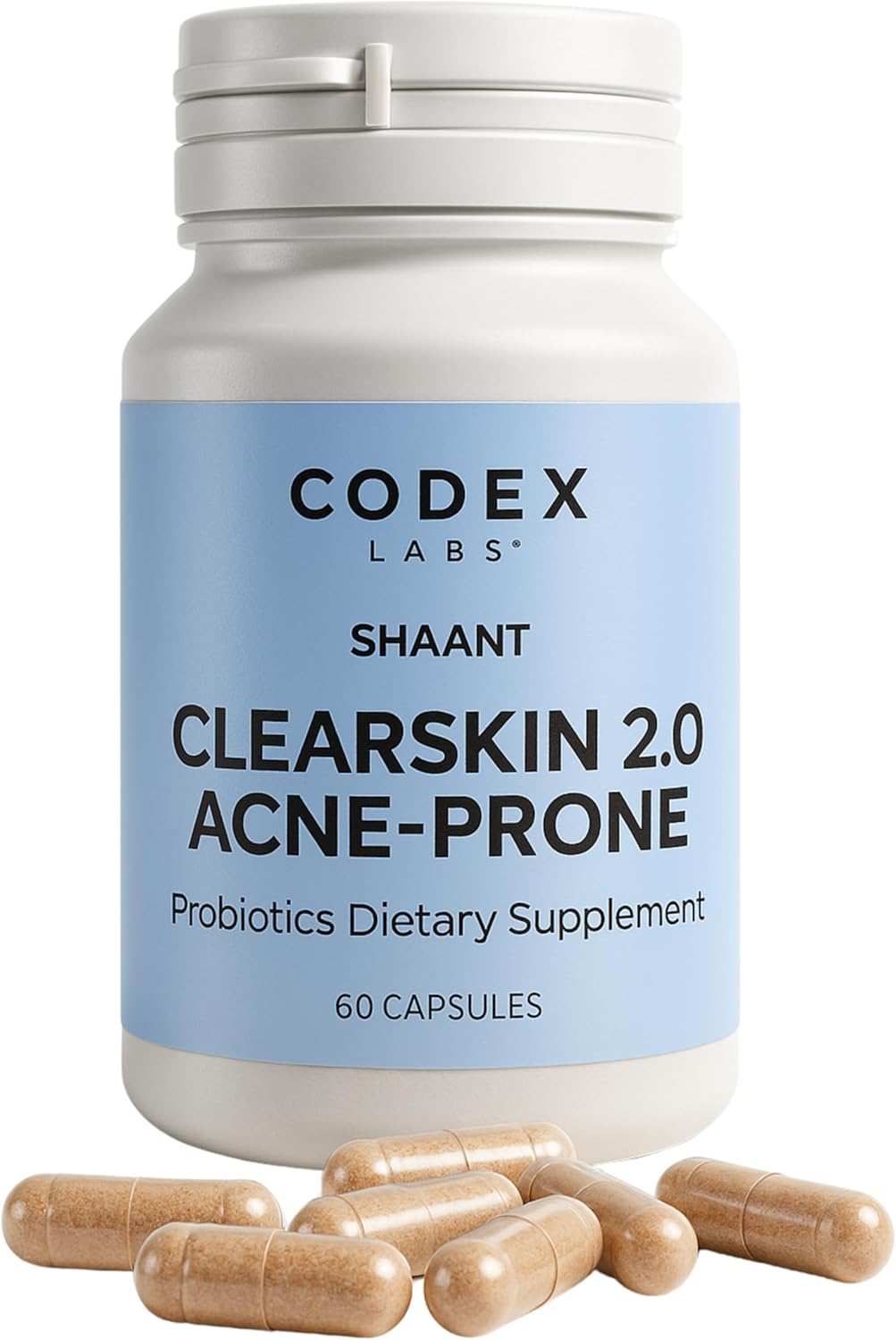 Codex Labs Shaant Clear Skin Supplement – 60 Vegan Capsules | Acne Probiotics with 9-Strain Blend, Green Tea EGCG & Guggul – Daily Support for Acne-Prone Skin & Clear Complexion