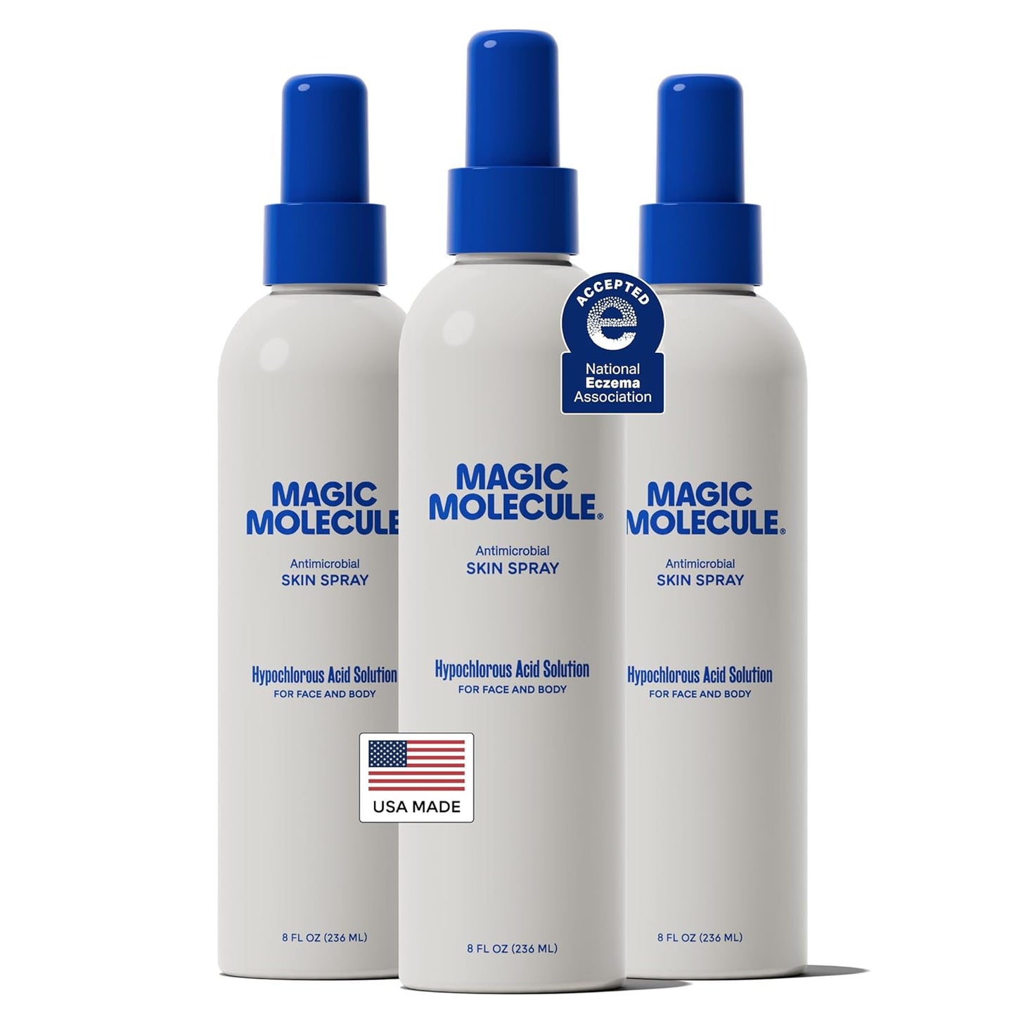 Magic Molecule Skin Cleanser for All Types, Hypochlorous Acid Spray Helps Heal Acne Prone, Eczema and Itchy Rashes and 50 Other Skin Ailments, 8 oz Spray (Pack of 3)