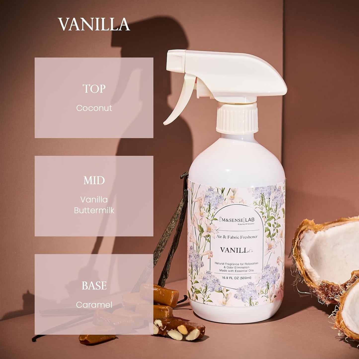 M&SENSE Air & Fabric & Pet Odor Eliminator Spray - 16.9oz Large Size Natural Safe Air Freshener Vanilla Scented Deodorizer for Home Eliminates Smoke & Musty Smells, Ideal for Kitchen & Living Spaces