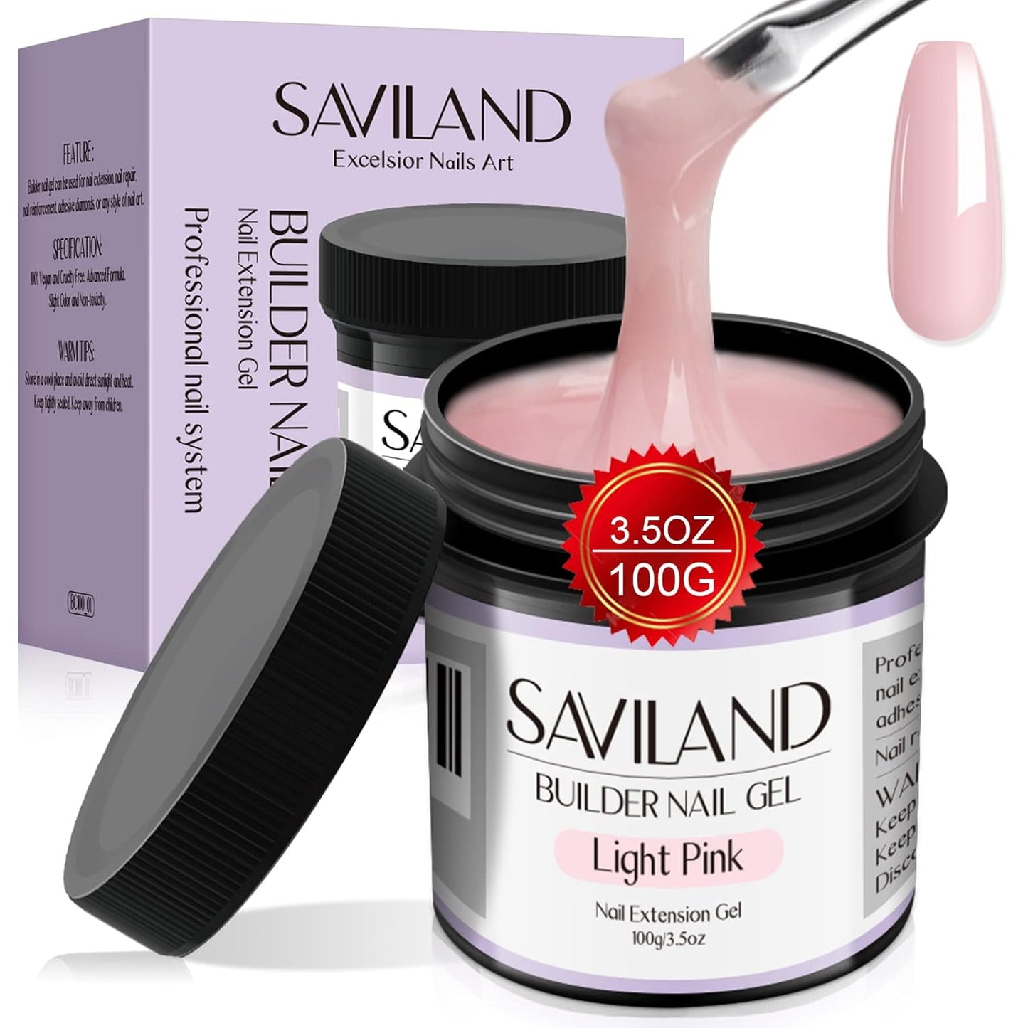 SAVILAND 100 G Builder Nail Gel - 3.5 oz Light Pink Hard Gel for Extension Nail Art Manicure Starter for Professional Nails Salon Home DIY
