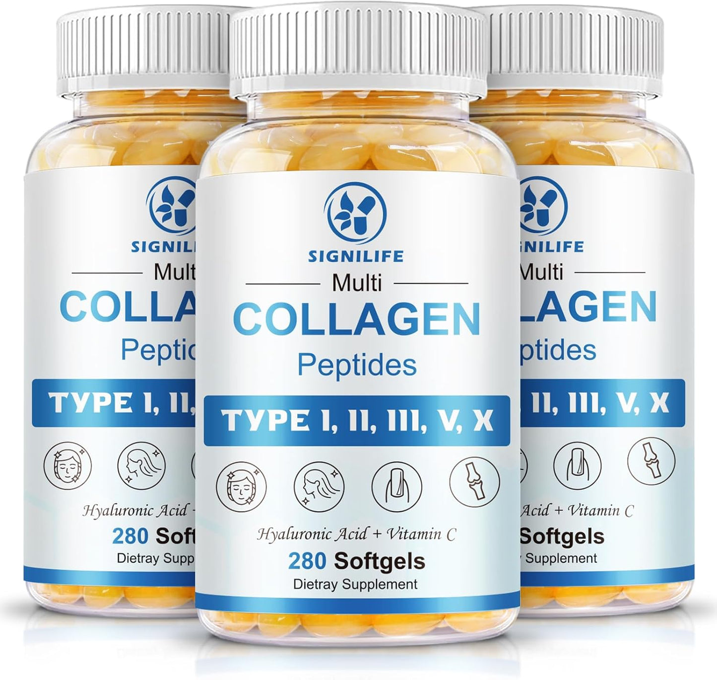Multi Collagen Peptides for Women & Men, Hydrolyzed Collagen Peptides-Type I, II, III, V, X - with Hyaluronic Acid,Vitamin C,Biotin,Supports Skin Hair Nail, Non-GMO,840 Softgels