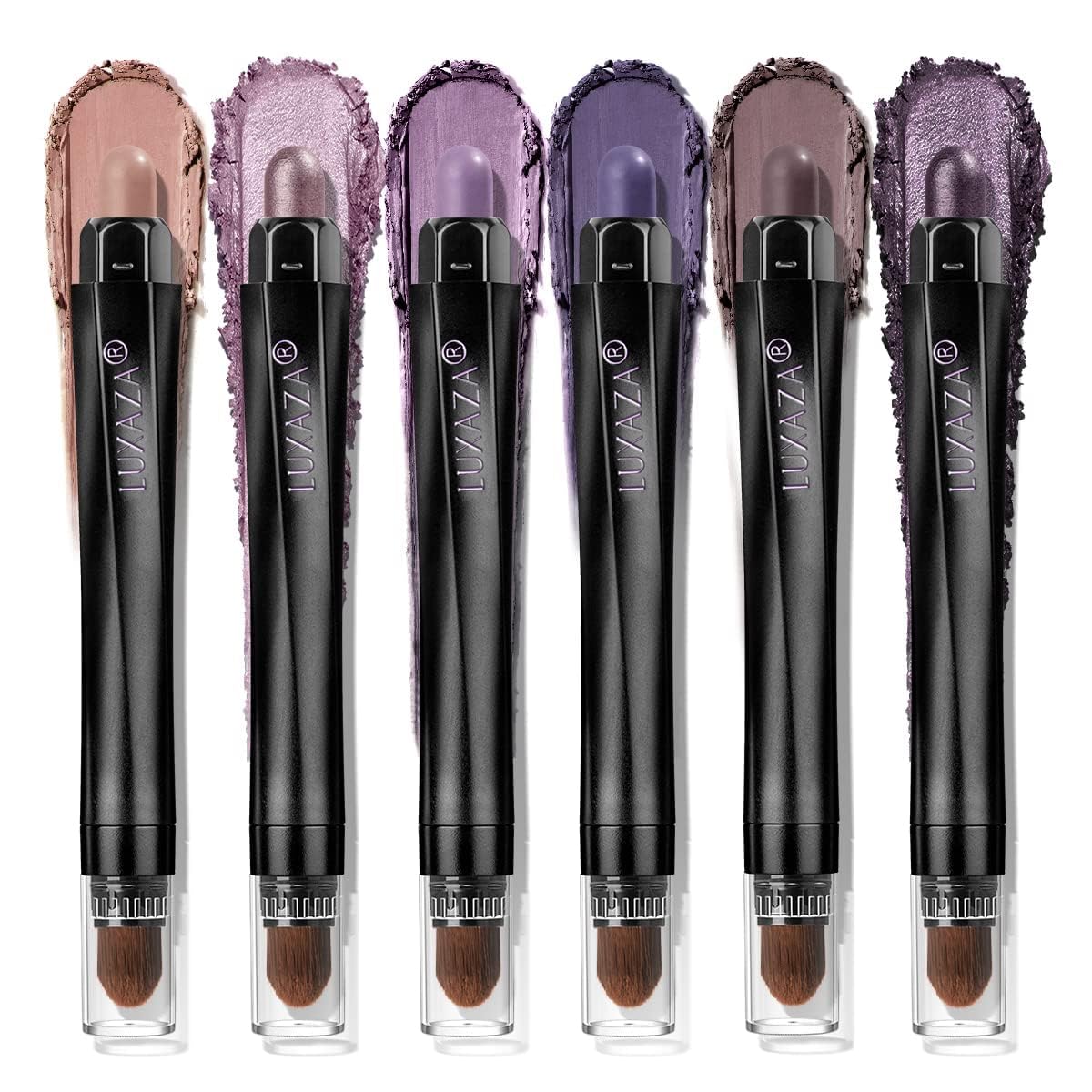 Purple Eyeshadow Stick 6PCS Set, Metallic Shimmer Matte Cream Eye Shadow Palette Brightener Pencil Crayon, Halloween Makeup - BLUEBERRY