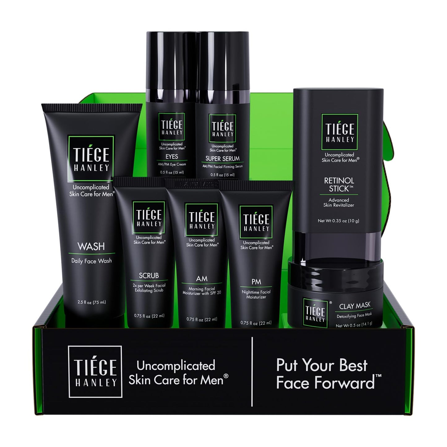 Tiege Hanley Men’s Skin Care Set, Rejuvenation Routine (System Level 5) – Face Wash, Scrub, Moisturizer, Eye Cream, Serum, Clay Mask, Retinol Stick & PM Moisturizer for Anti-aging