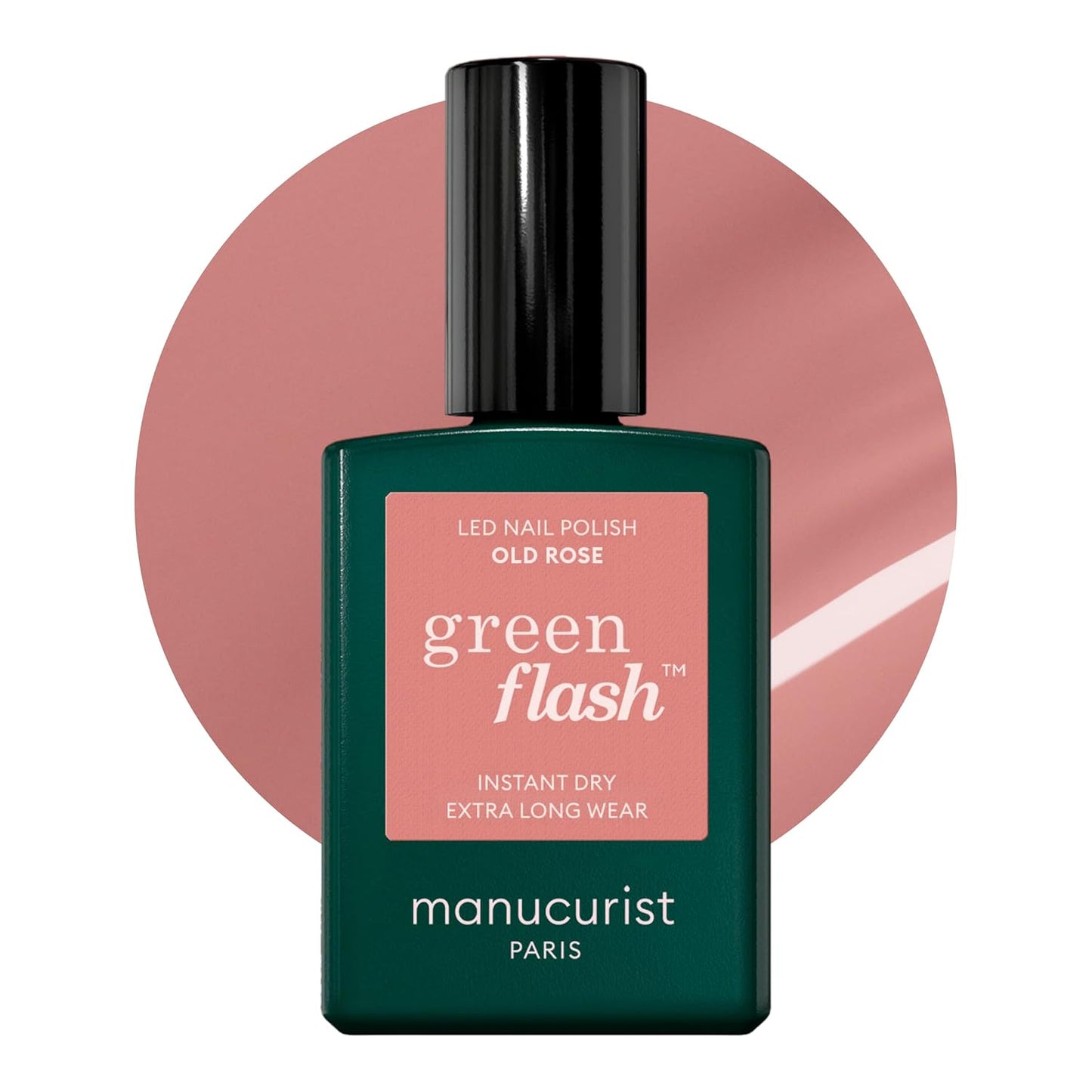 Manucurist Green Flash LED Old Rose Gel Nail Polish - Powder Pink Nail Polish - Vegan, 12-Free, Plant-Based - Strengthens and Protects the Nail - Made in France