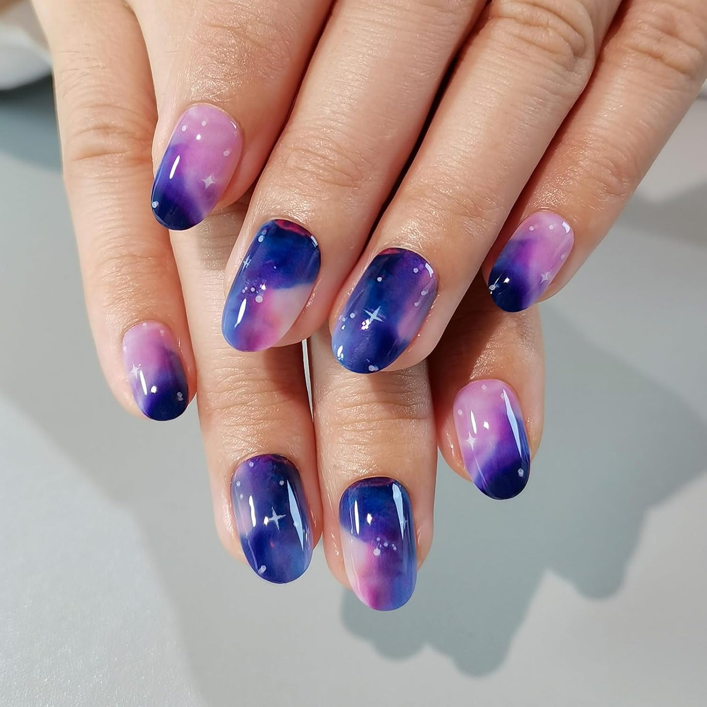 Curvlife Soft Gel Press On Nails Kit - 30pcs Galaxy Purple Full Cover False Nail Tips Designs, Fake Nail with Nail Glue - Easy Application Nail Accessories for Women