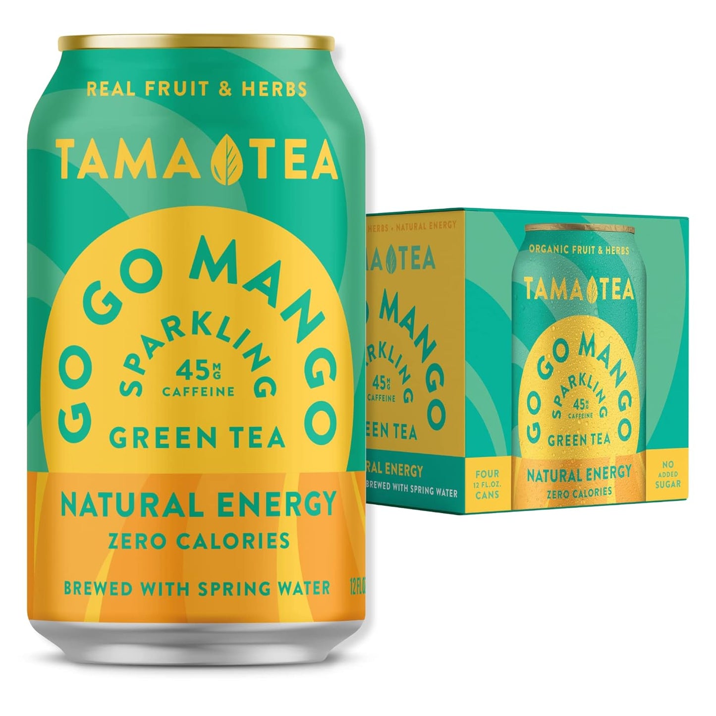 Tama Tea Sugar-Free Sparkling Green Tea, Mango – Organic & Naturally Energizing – Zero Calories, Zero Carbs, Non-GMO – Antioxidant-Rich with 45mg Natural Caffeine – 12 oz Cans (12-Pack)