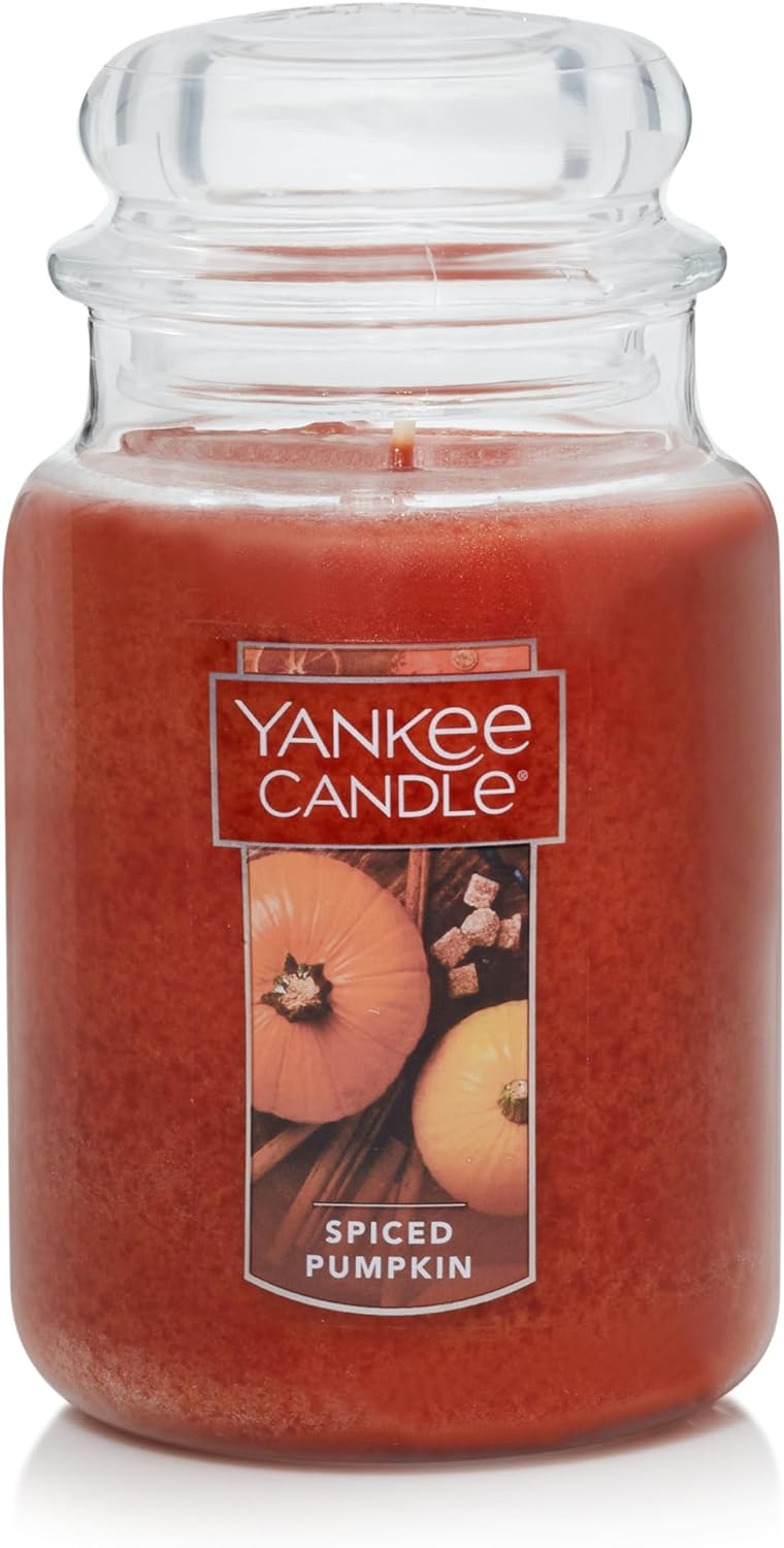 Yankee Candle Spiced Pumpkin Scented, Classic 22oz Large Jar Single Wick, Over 110 Hours of Burn Time, Perfect Accent for Fall Decor & Gifting