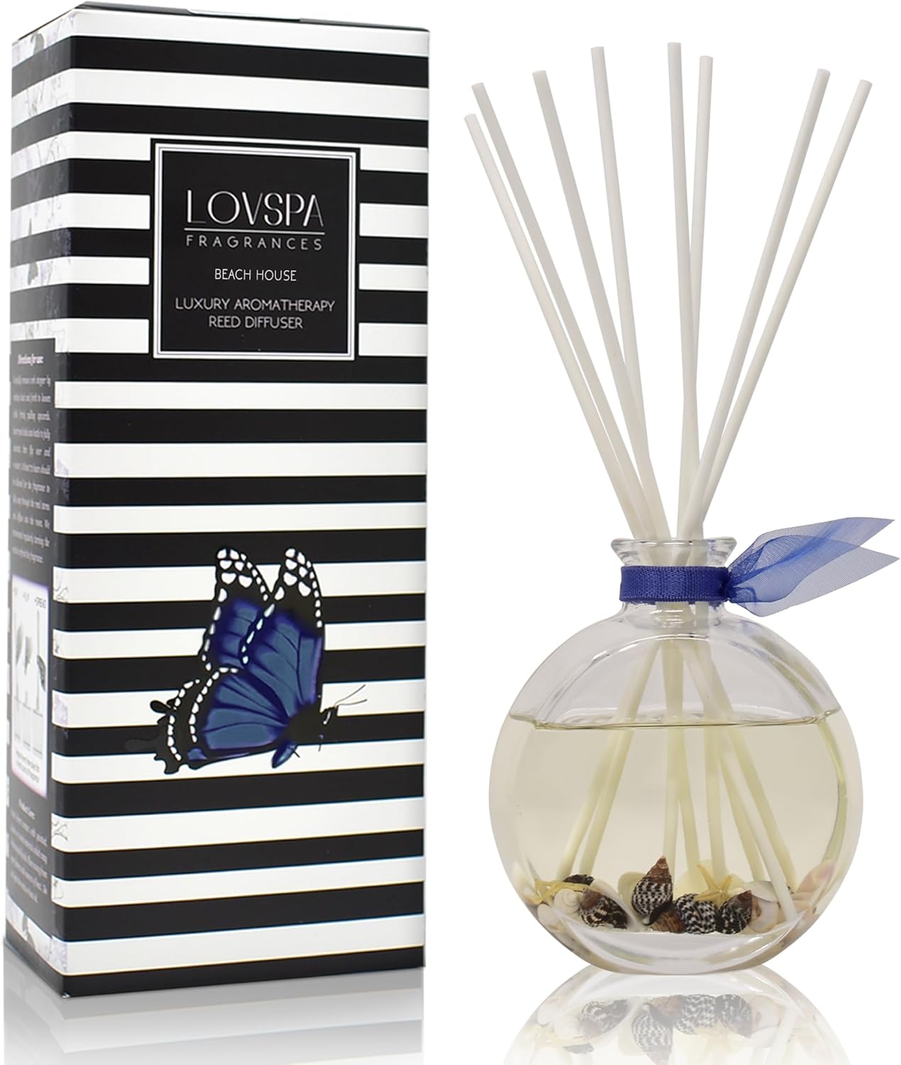 LOVSPA Reed Diffuser Set, Beach House Scented Oil Diffuser with Sticks, Home Fragrance Accessories for Bathroom Shelf Decor, Aroma Diffusers for Home or Office Desk, USA Made