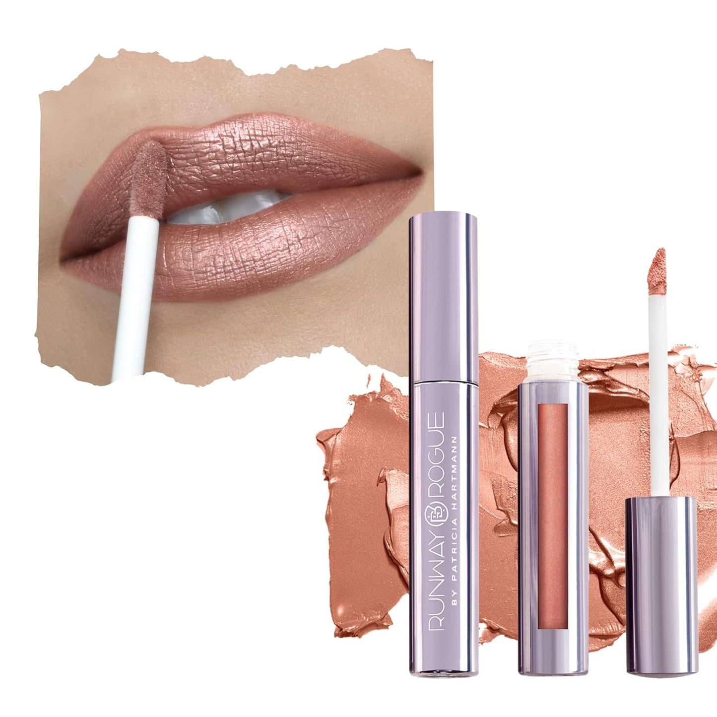 Runway Rogue Silk Glam Liquid Lipstick, Long Wear Frosted Pale Golden-Nude Lipstick, ‘Couture’