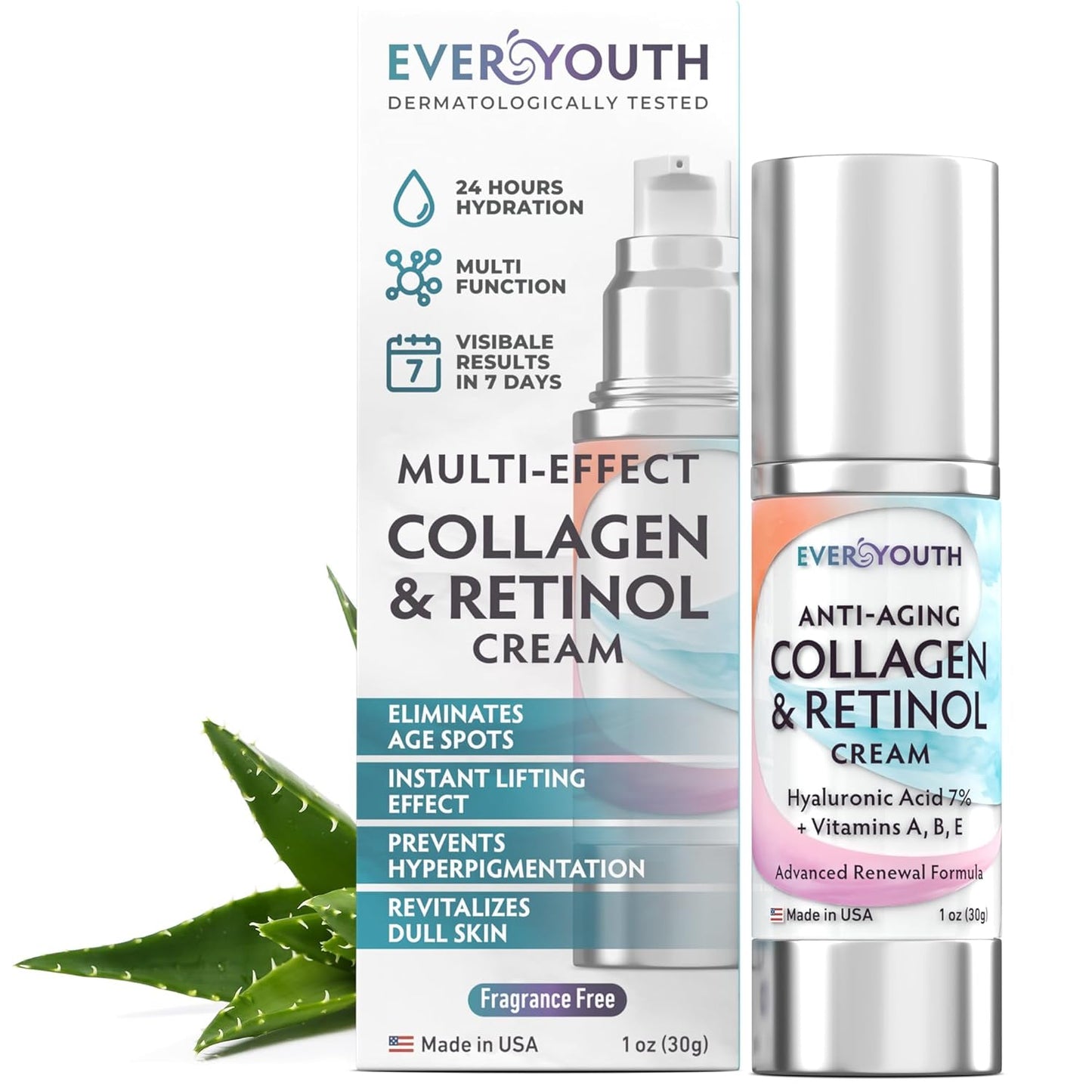 Face Moisturizer for Women, Hydrating Serum Travel Size Lotion with Collagen, Retinol, Hyaluronic Acid & Vitamin A, Anti Aging Face Cream, Made in USA, Facial Moisturizer Wrinkle Cream for Women, 1oz