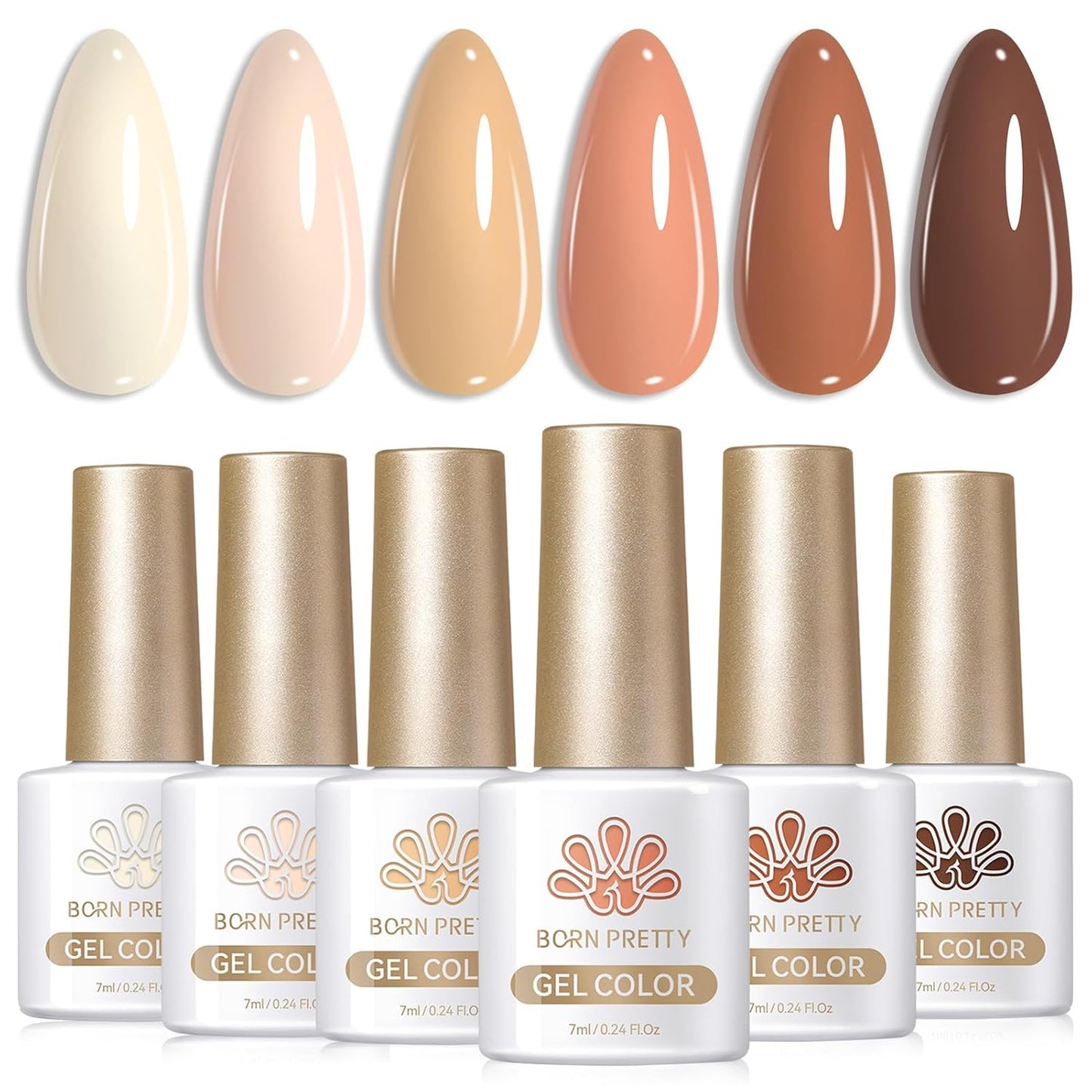 Born Pretty Nude Gel Nail Polish Brown Neutral Nude Pink Gel Polish Skin Tones Collection Soak Off LED Gel Nail Kit Manicure DIY Home