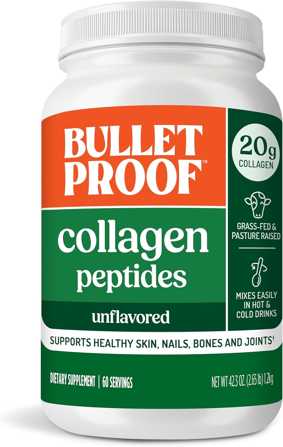 Bulletproof Unflavored Collagen Peptides Powder, 42.3 Ounces, Grass-Fed Collagen Protein and Amino Acids for Skin, Bones and Joints, Packaging May Vary
