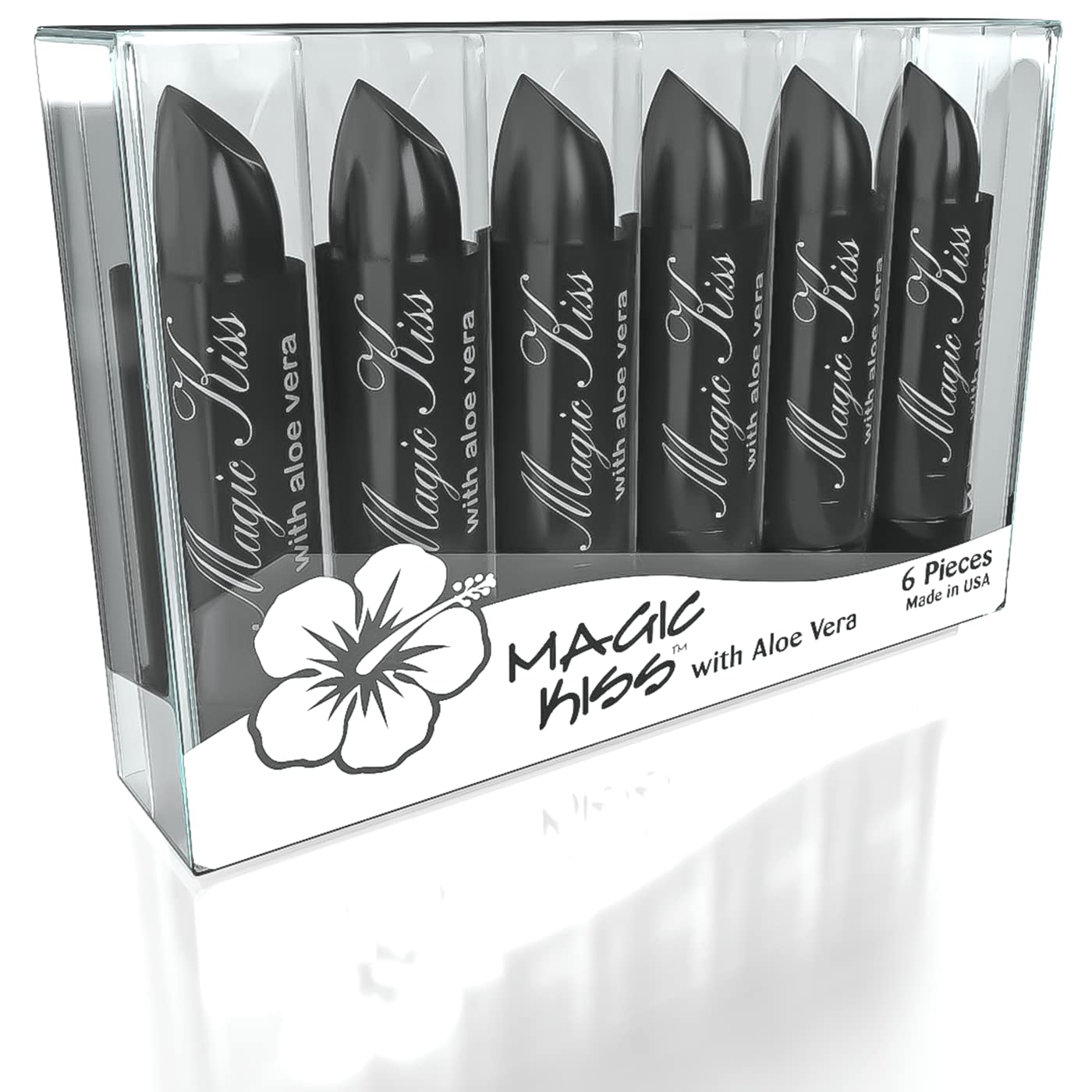 Magic Kiss Lipstick Set Aloe Vera Color Changing 6 Pack MADE IN USA (Black)