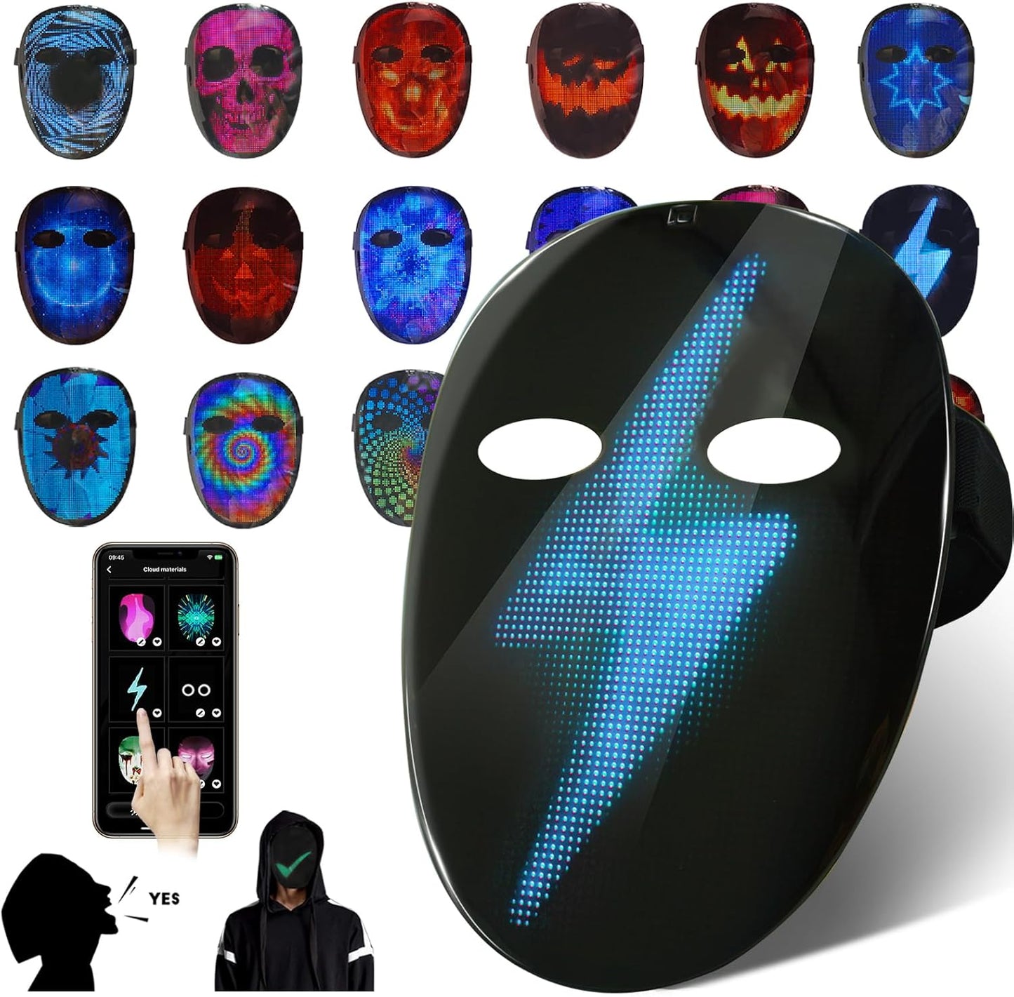 Depointer Life Led Mask with Voice Recognition Gesture Sensing, Light up Mask with Programmable App Multi-Patterns Display