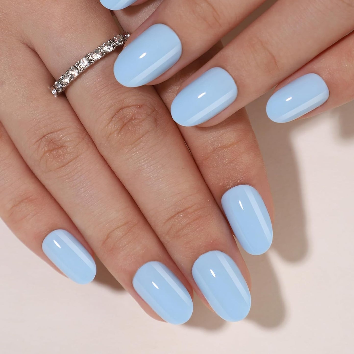 Press On Nails - Cloud Nine I Baby Blue Short Oval I 16 Sizes - 32 Reusable Fake Nail Kit - Glue & Adhesive Tabs I Long-Lasting, Damage-Free Wear