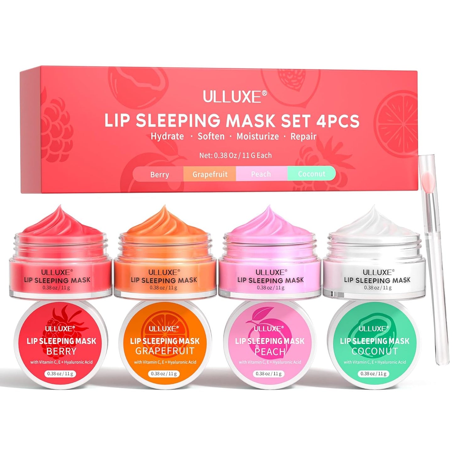Lip Mask Set 4 Pcs, Overnight Lip Sleeping Mask with Shea Butter, Hyaluronic Acid & Vitamin C Nourishes Hydrates Dry, Flaky Lips, Moisturizing Lip Repair Balm & Butter, Lip Care Gift for Women