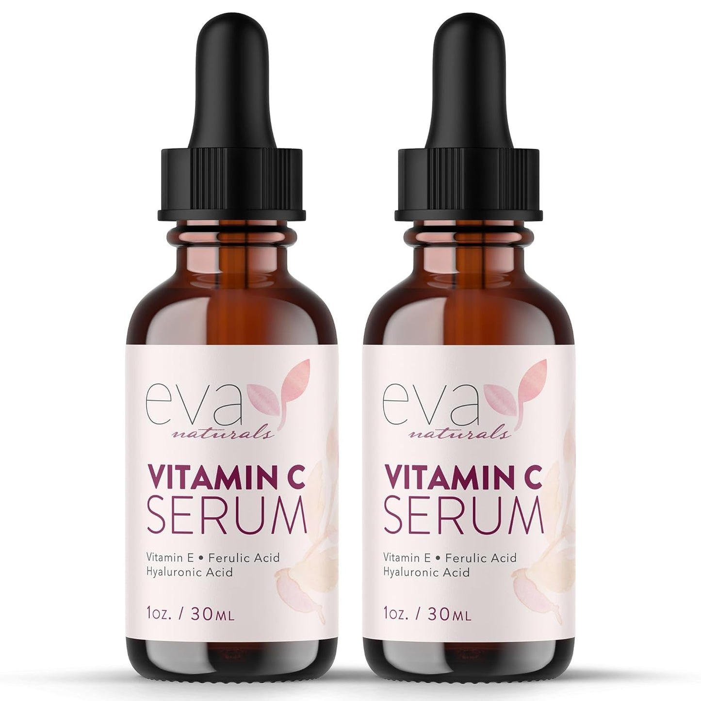 Eva Naturals Vitamin C Serum for Face - 20% Vit C with Hyaluronic Acid, Ferulic Acid & Vitamin E - Facial Serum for Dark Spots, Acne, Anti Aging, Glow & Even Skin Tone, 1 oz (Pack of 2)