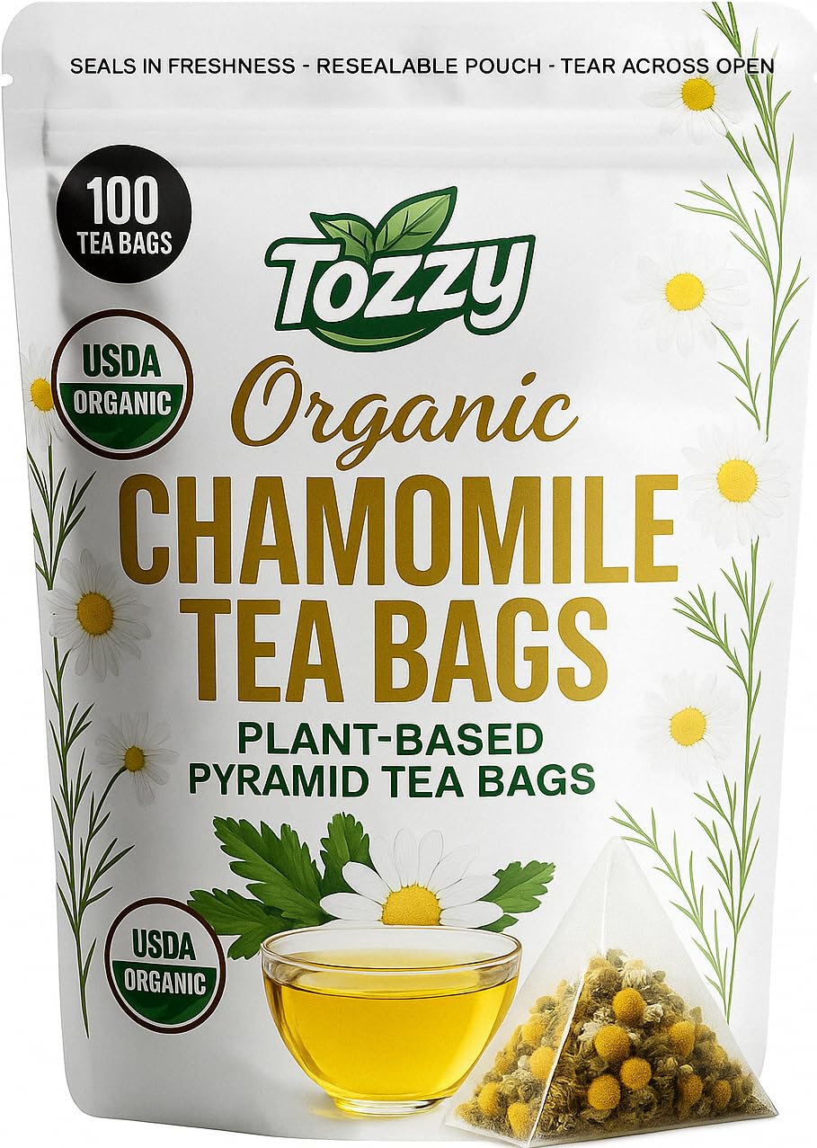 Tozzy Organic Chamomile Tea – 100 Count, Plant-Based Pyramid Tea Bags