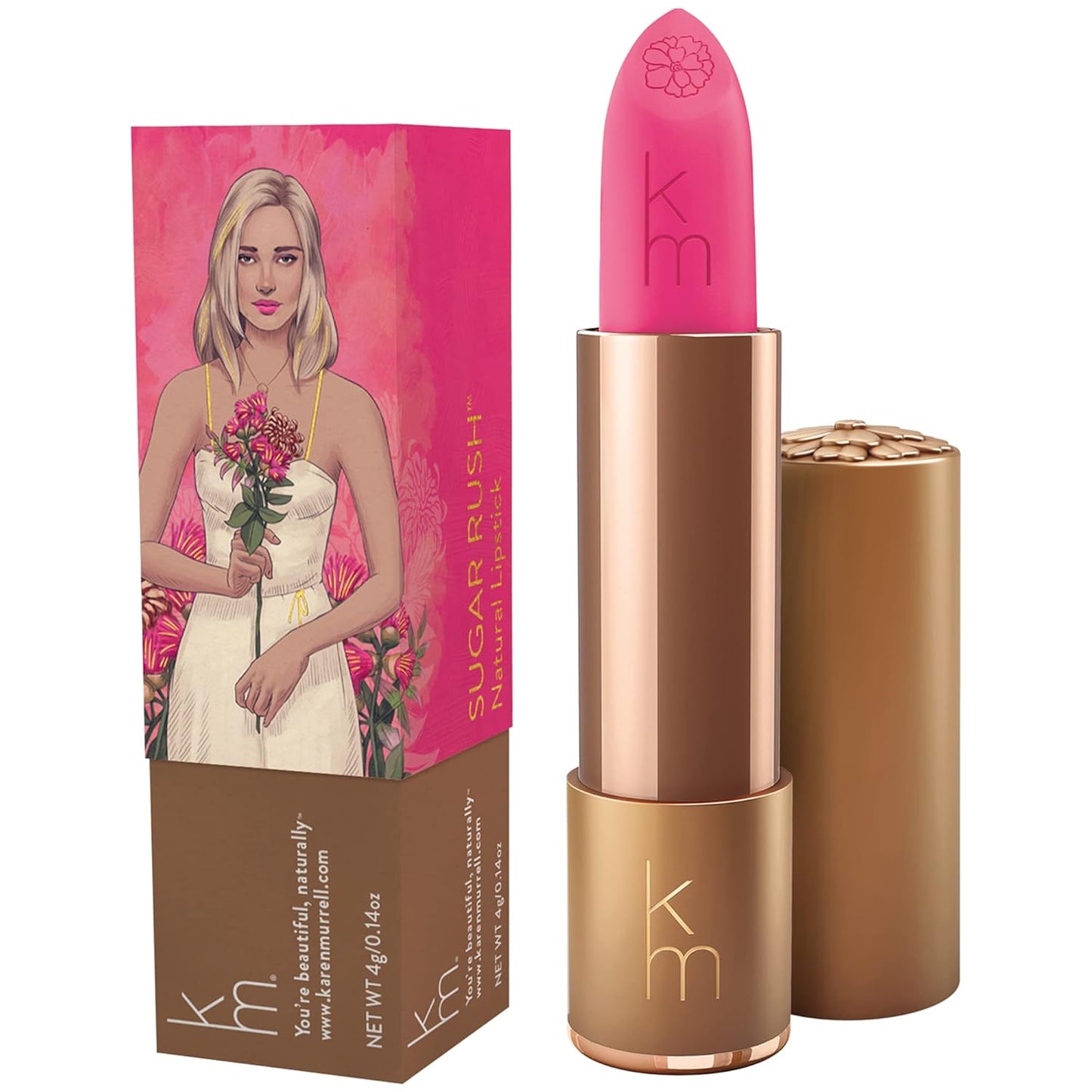 Karen Murrell - Natural Lip Stick - Lipstick 18 Sugar Rush - Hot Pink Lipstick - Matte Finish, 100% Natural Ingredients, Moisturizes & Hydrates Lips - Paraben & Cruelty Free