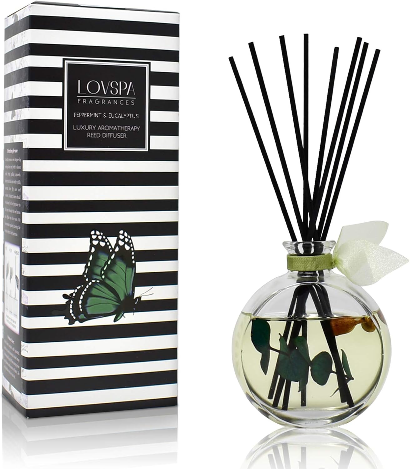 LOVSPA Reed Diffuser Set, Unwind Eucalyptus & Mint Scented Oil Diffuser with Sticks, Home Fragrance Accessories for Bathroom Shelf Decor, Aroma Diffusers for Home or Office Desk, USA Made