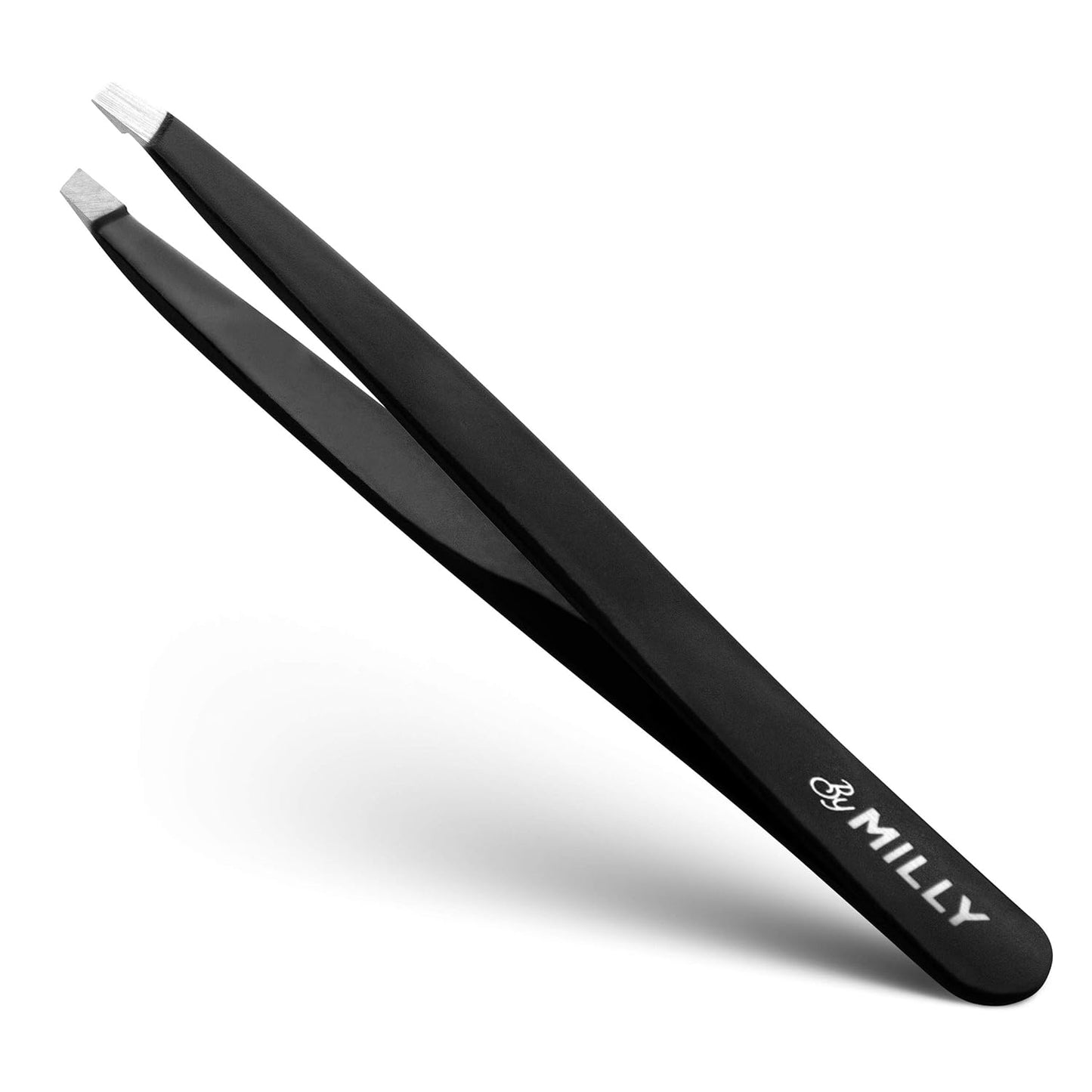 Professional Slanted Tweezers for Women and Men | High Carbon Stainless Steel Sharp Tweezer | Tweezers for Women Facial Hair Plucking, Hand-Filed & Aligned Precision Slant Tips - Black
